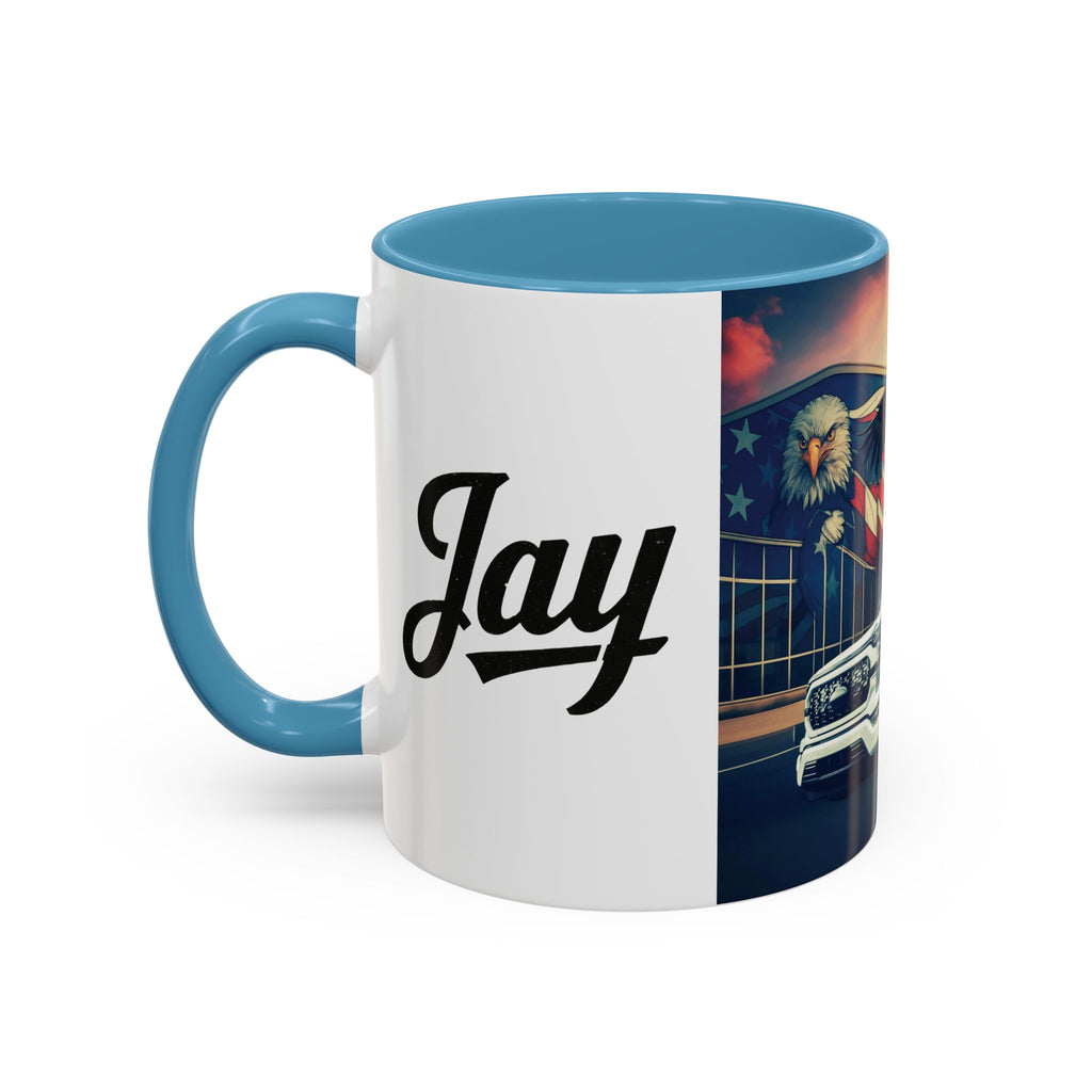 Patriotic Eagle & Jay’s Truck Accent Coffee Mug — American Flag Pride (11/15oz)