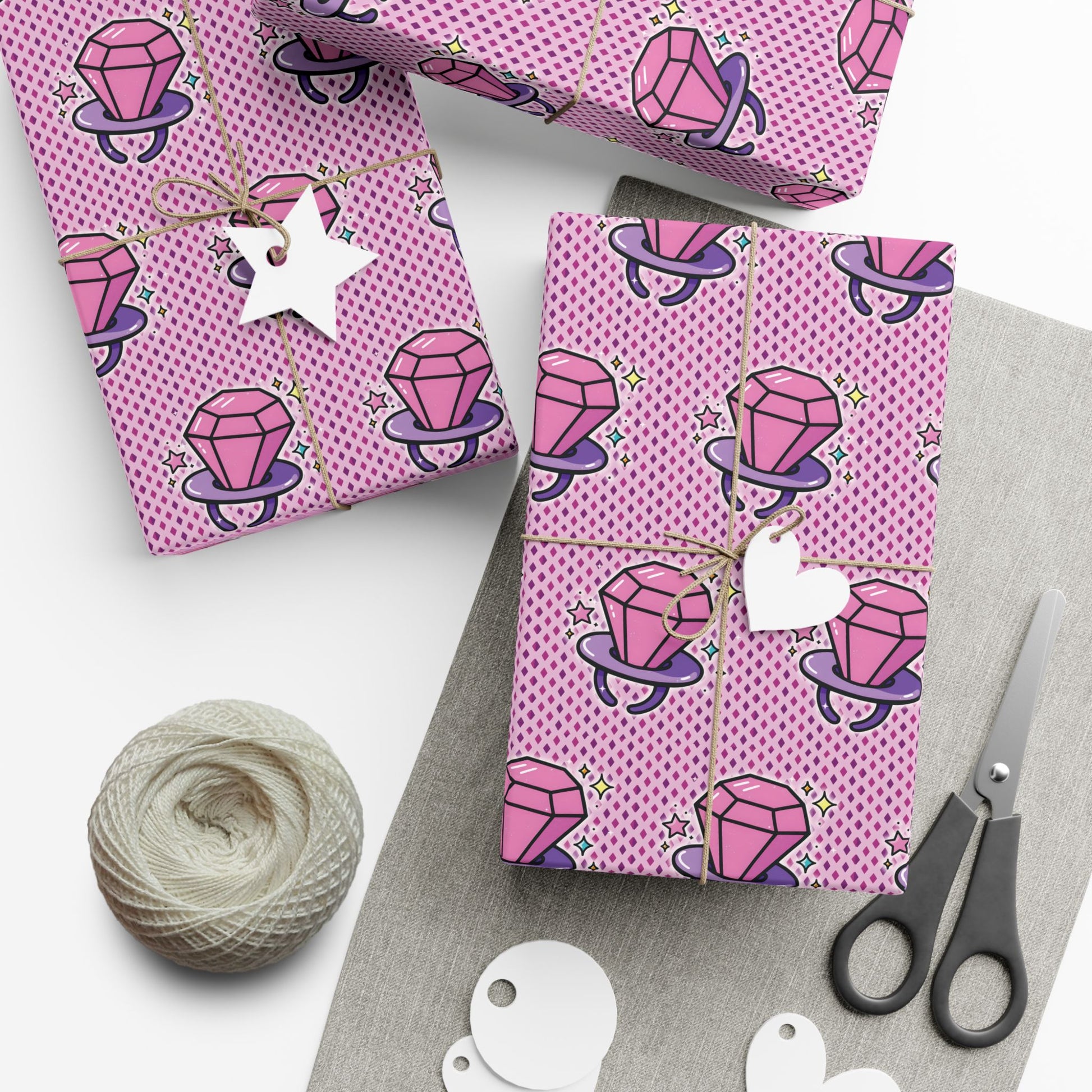 Vampyro Crimson Gift Wrap Paper — Pink Gem Patterned Wrapping Sheet