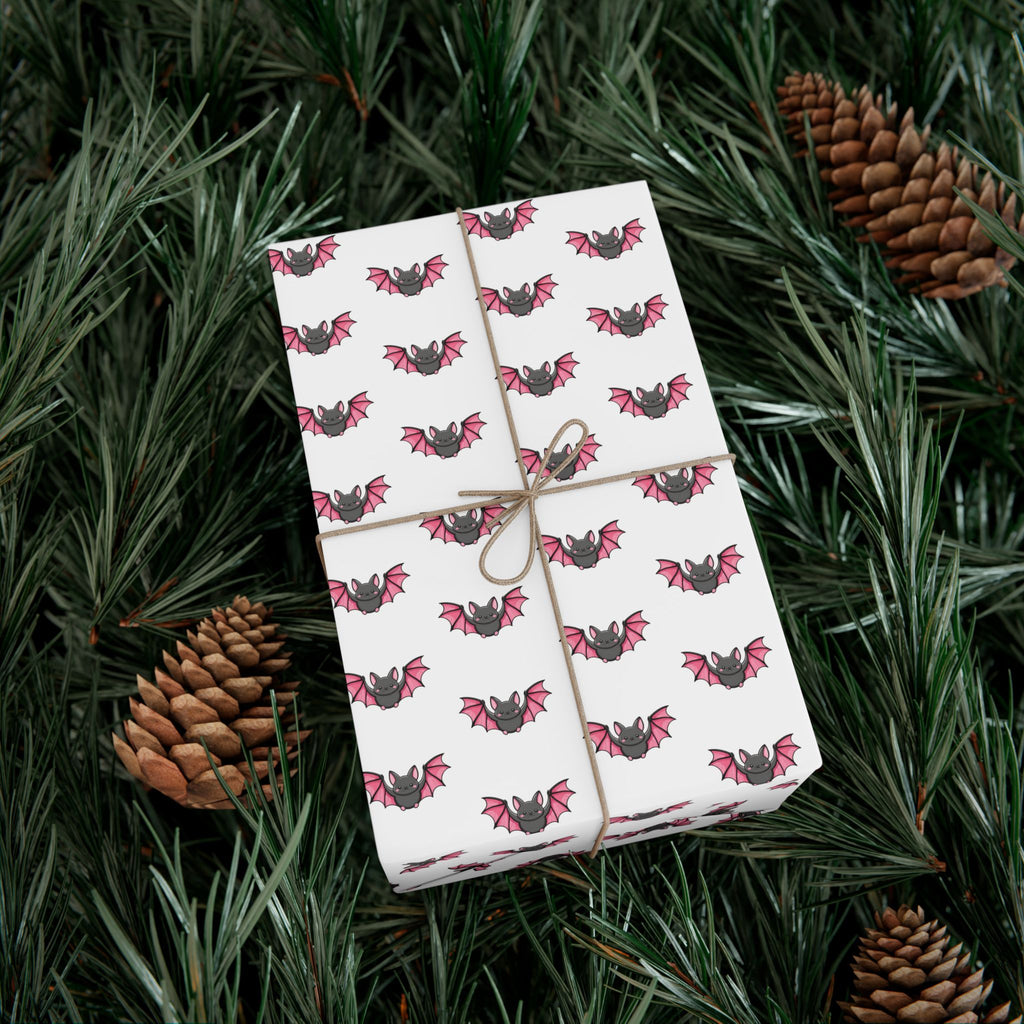 Vampyro Crimson Gift Wrap Paper — Pink Floral Bat Pattern Wrapping Paper