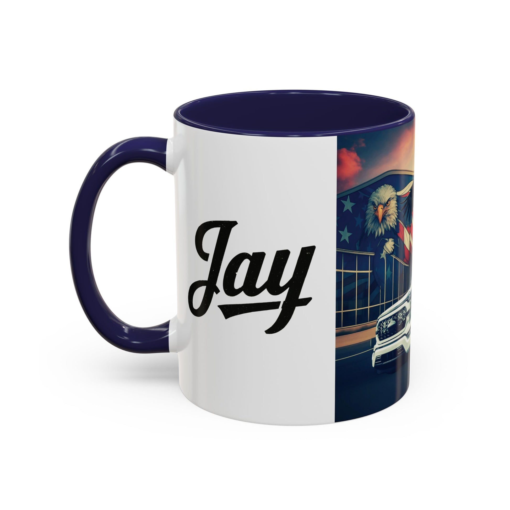 Patriotic Eagle & Jay’s Truck Accent Coffee Mug — American Flag Pride (11/15oz)