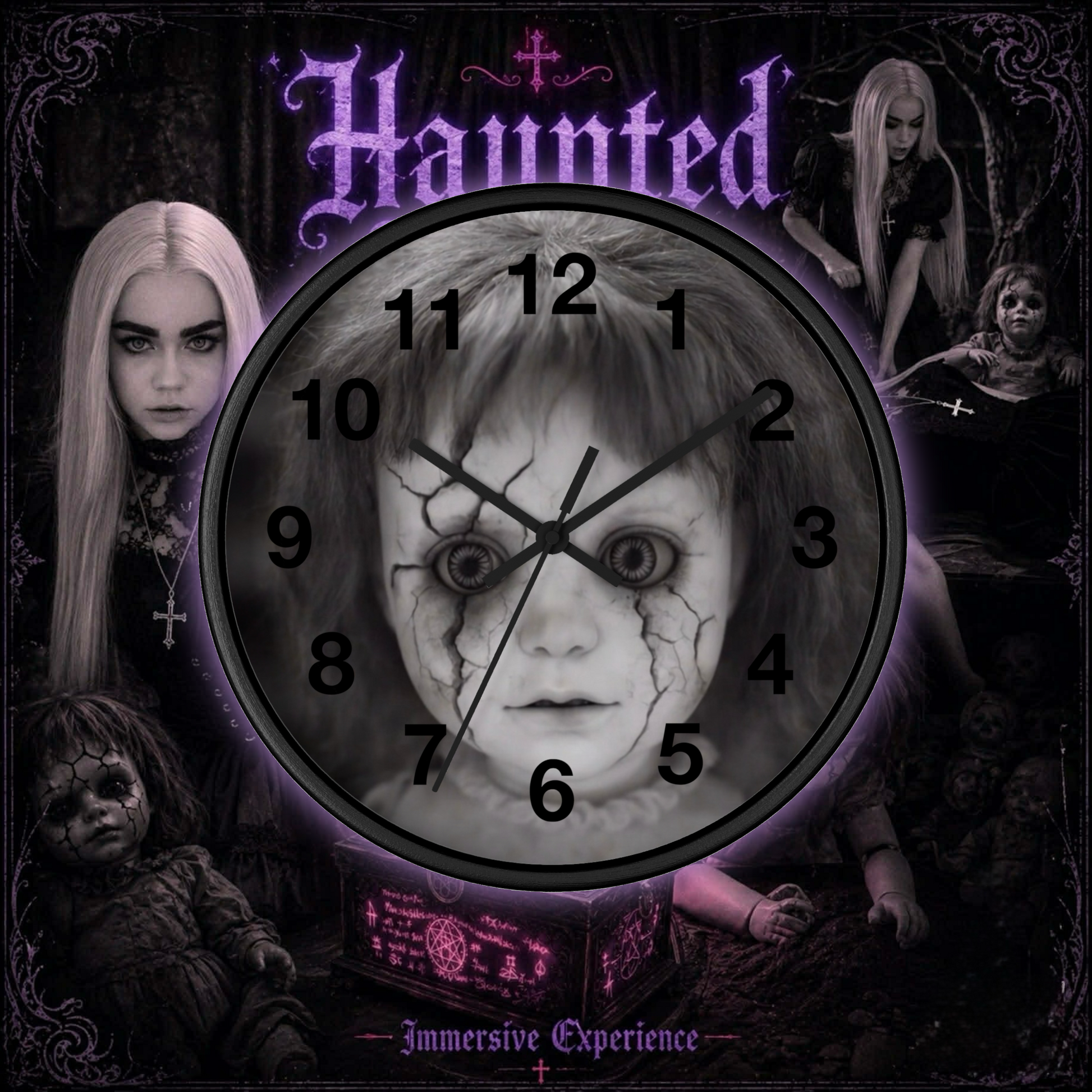 Creepy Haunted Music Box Doll Wall Clock