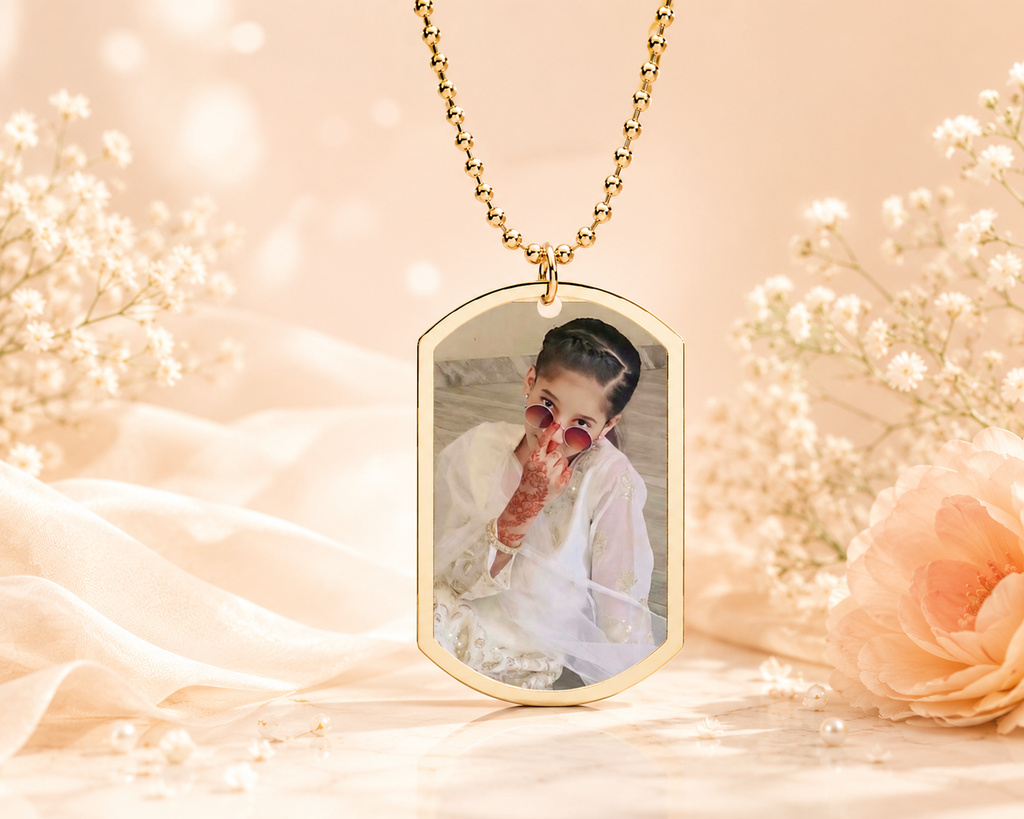 Personalized Photo Necklace Scarlet — Custom Engraved Picture ID Pendant with Chain