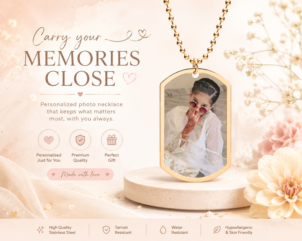 Personalized Photo Necklace Scarlet — Custom Engraved Picture ID Pendant with Chain