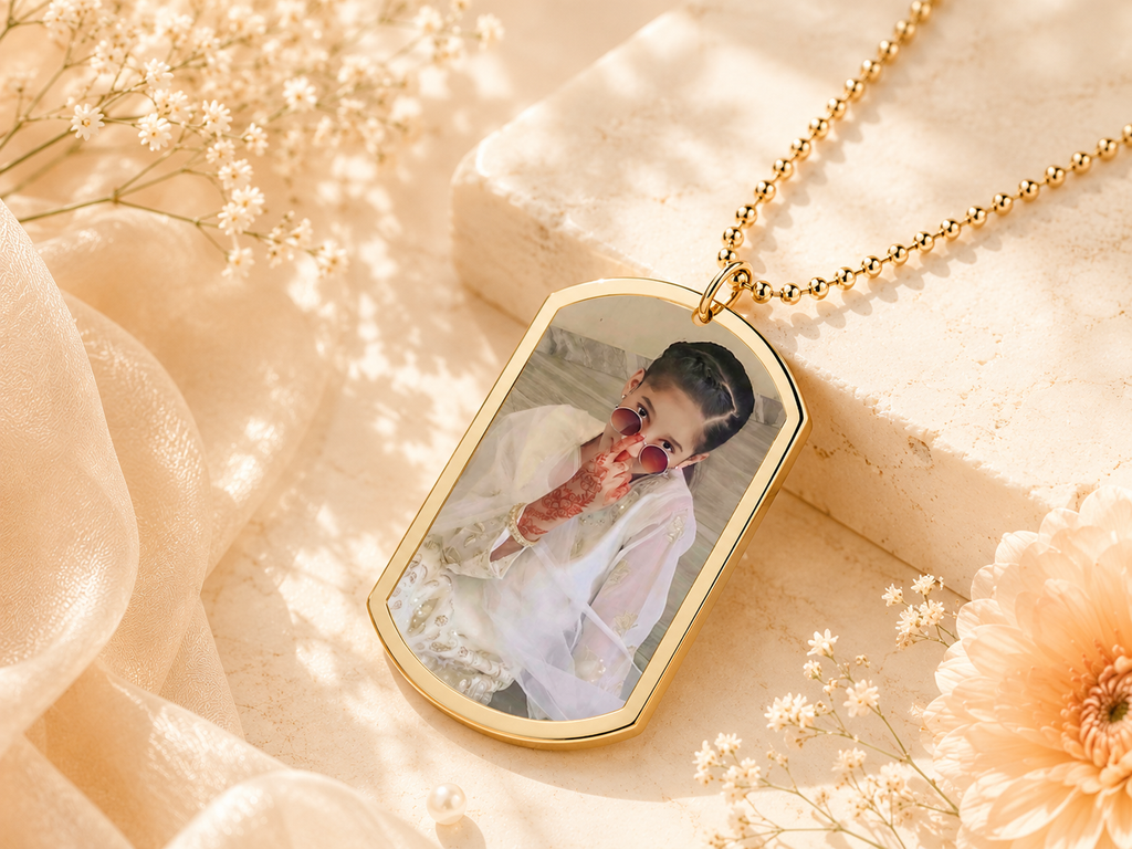 Personalized Photo Necklace Scarlet — Custom Engraved Picture ID Pendant with Chain