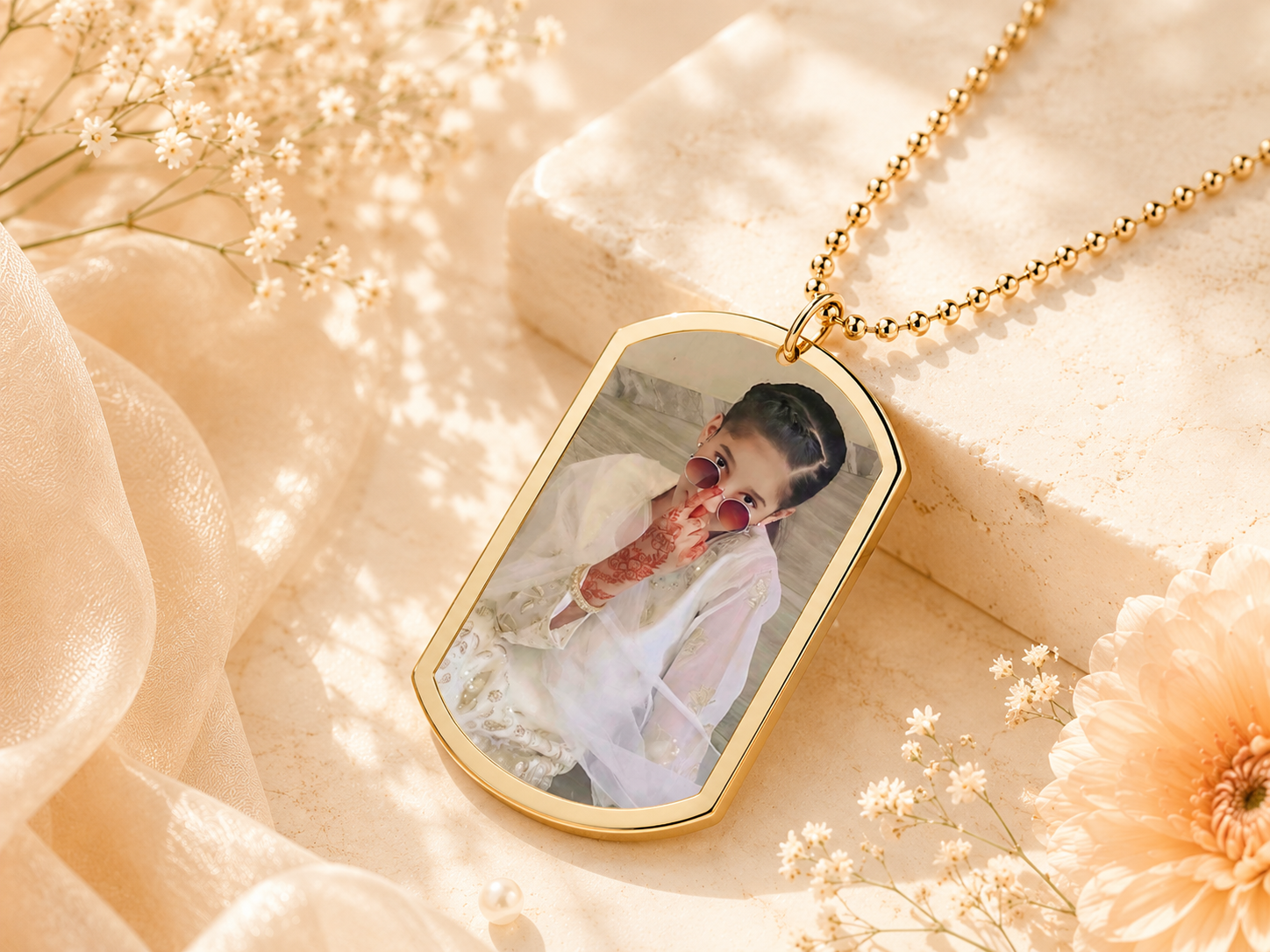 Personalized Photo Necklace Scarlet — Custom Engraved Picture ID Pendant with Chain