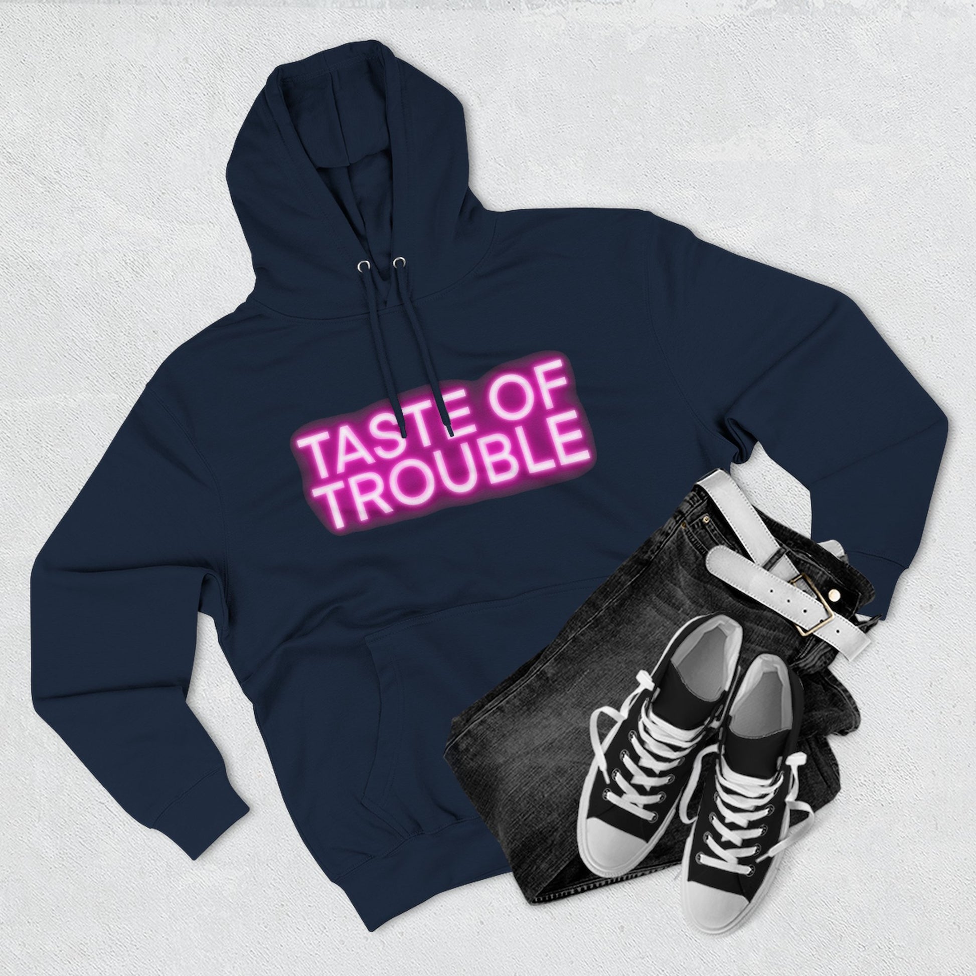 Taste of Trouble Hoodie - Trendy Three-Panel Fleece Pullover, Stylish Gift for Fashion Lovers, Cozy Casual Wear