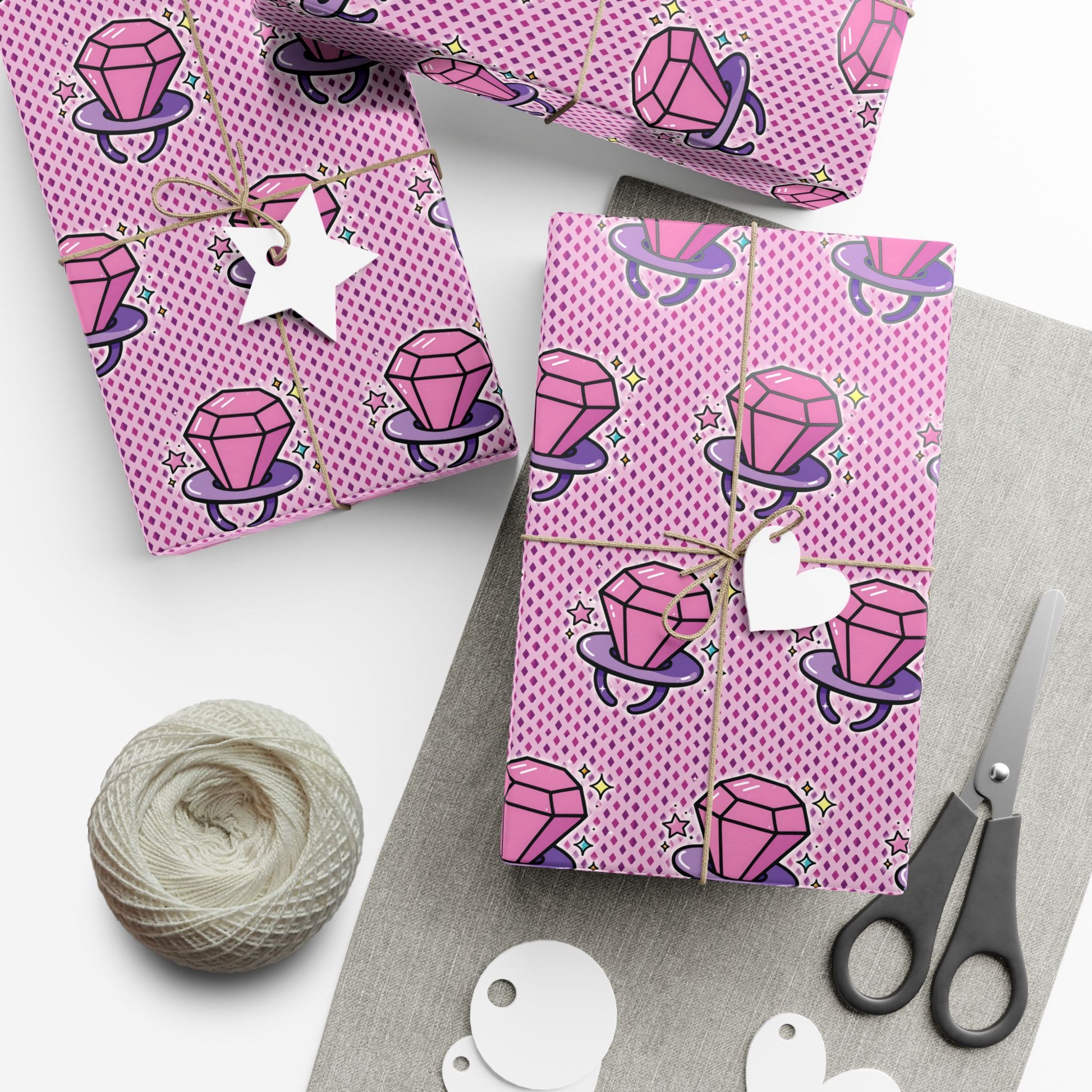 Vampyro Crimson Gift Wrap Paper — Pink Gem Patterned Wrapping Sheet