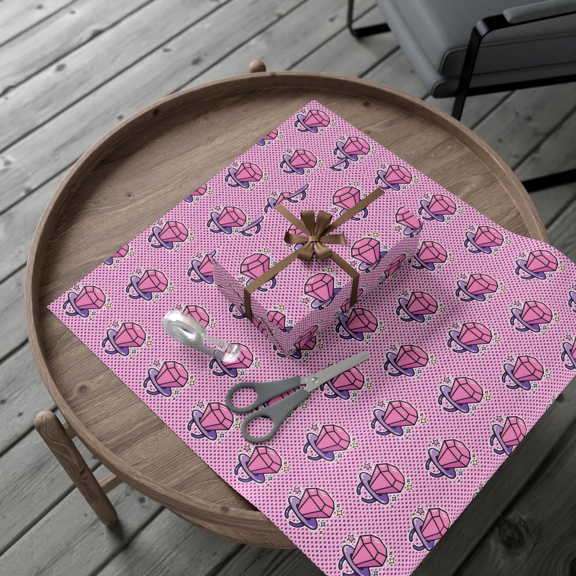 Vampyro Crimson Gift Wrap Paper — Pink Gem Patterned Wrapping Sheet