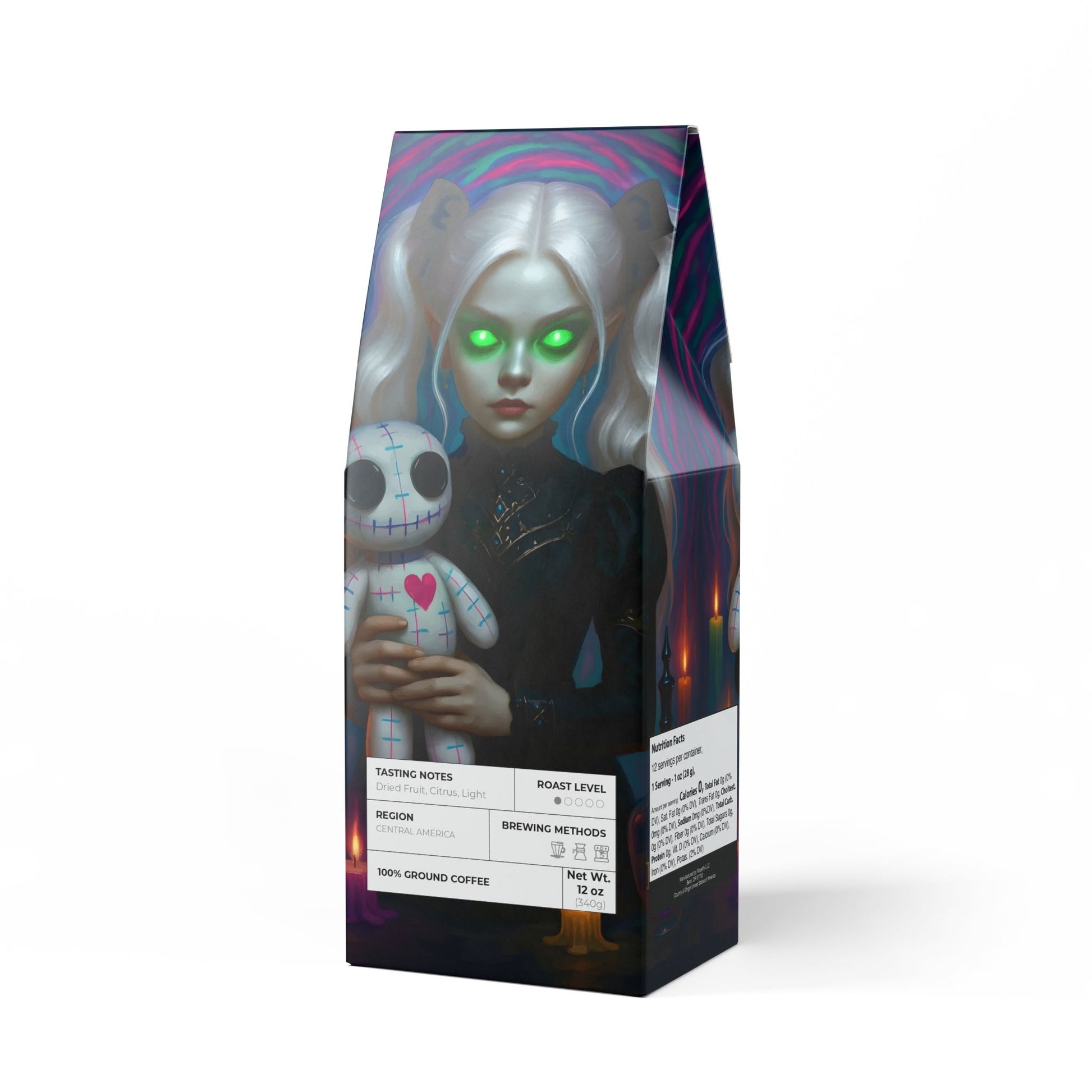 Vampyro Crimson (Lightly Roasted) Voodoo Doll Coffee Blend. Warning: May include sudden bursts of charm, unexplainable productivity, talking to crows, and mild telekinesis.