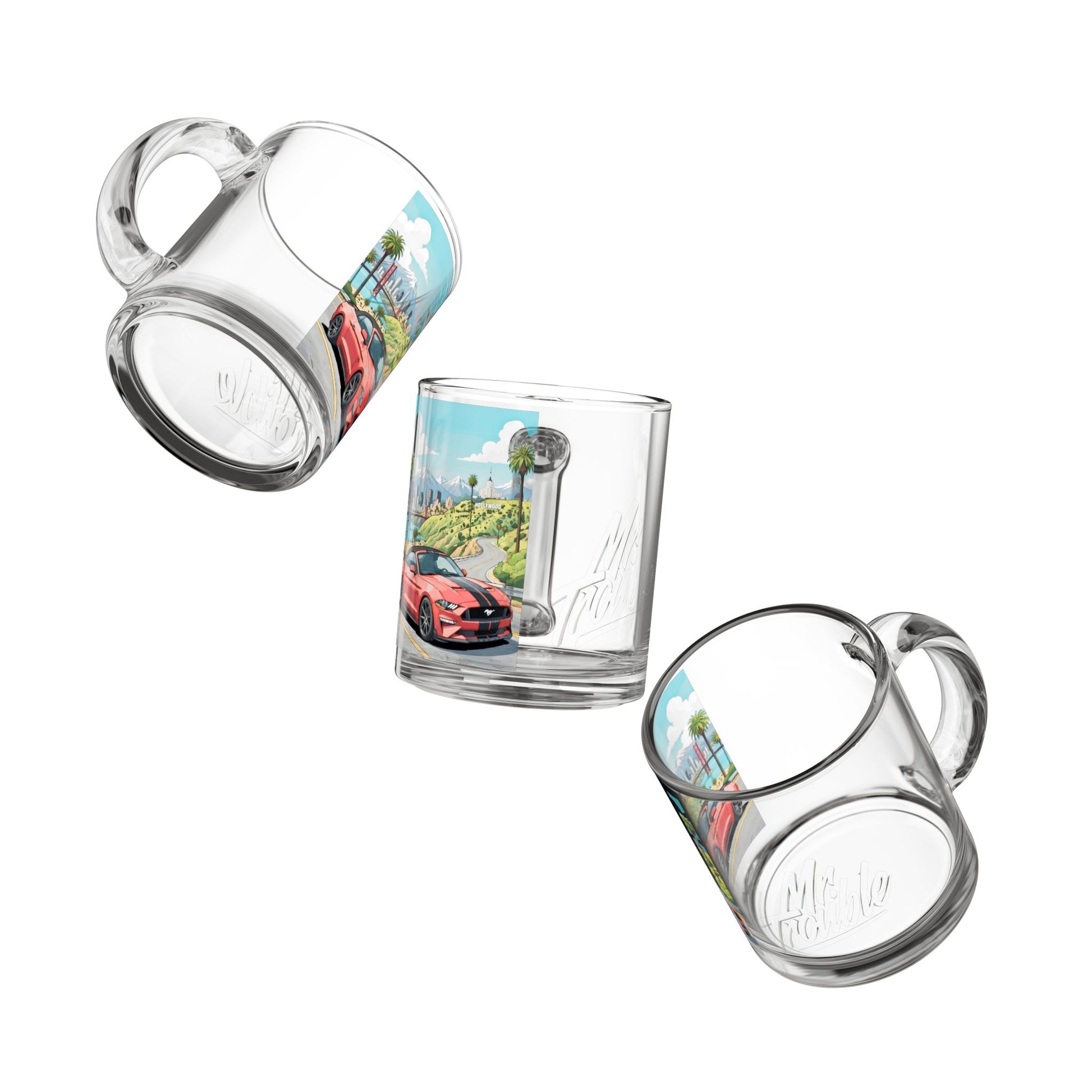 Mr. Trouble Glass Mug — Scenic Drive Illustration, 10oz