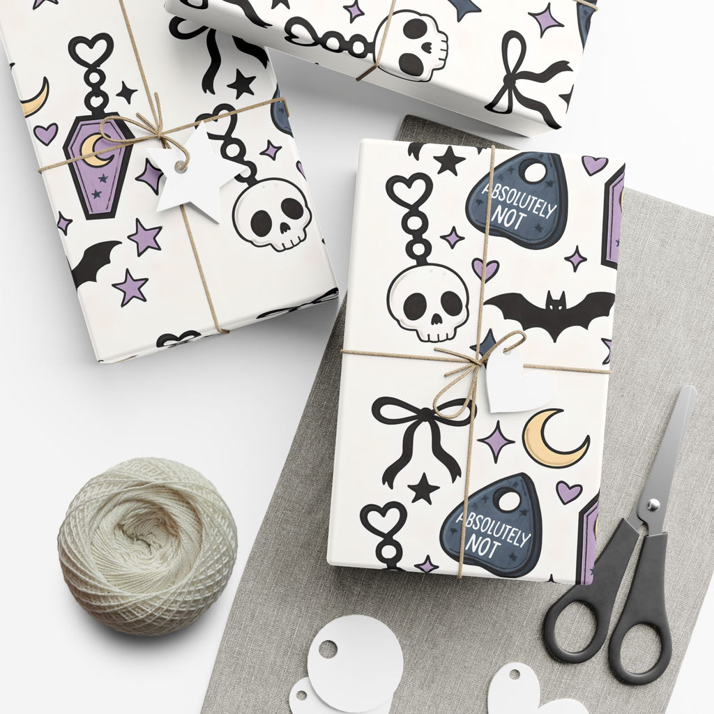 Vampyro Crimson Spooky Pastel Gothic Gift Wrap Paper — Skull, Ouija & Moon Wrapping Sheets