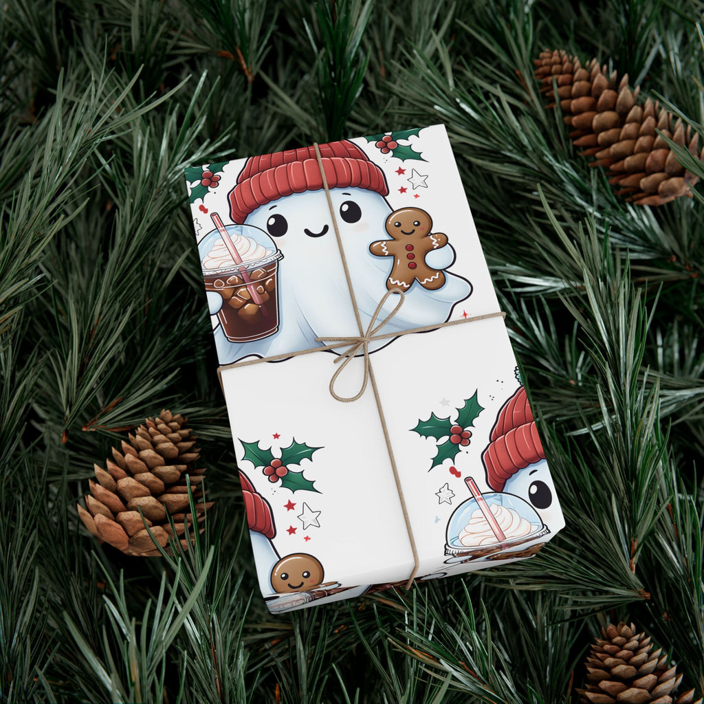 Vampyro Crimson Cute Christmas Ghost Gift Wrap Paper — Holiday Gingerbread & Cocoa Pattern