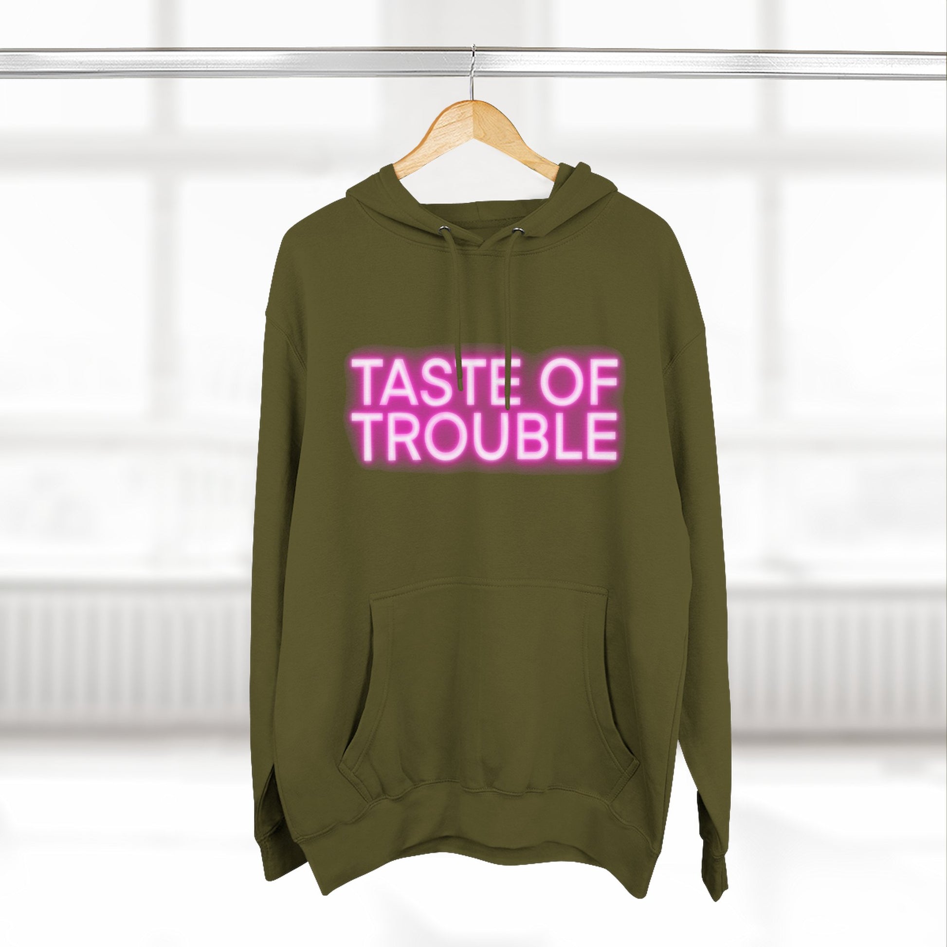 Taste of Trouble Hoodie - Trendy Three-Panel Fleece Pullover, Stylish Gift for Fashion Lovers, Cozy Casual Wear