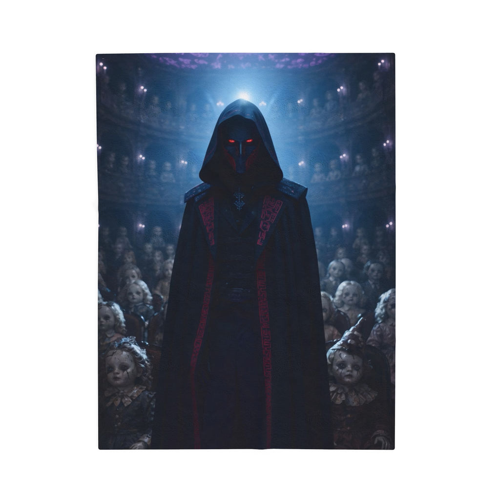 Gothic Hooded Puppeteer Official Haunted Music Box Velveteen Plush Blanket — Dark Haunted Theatre Design