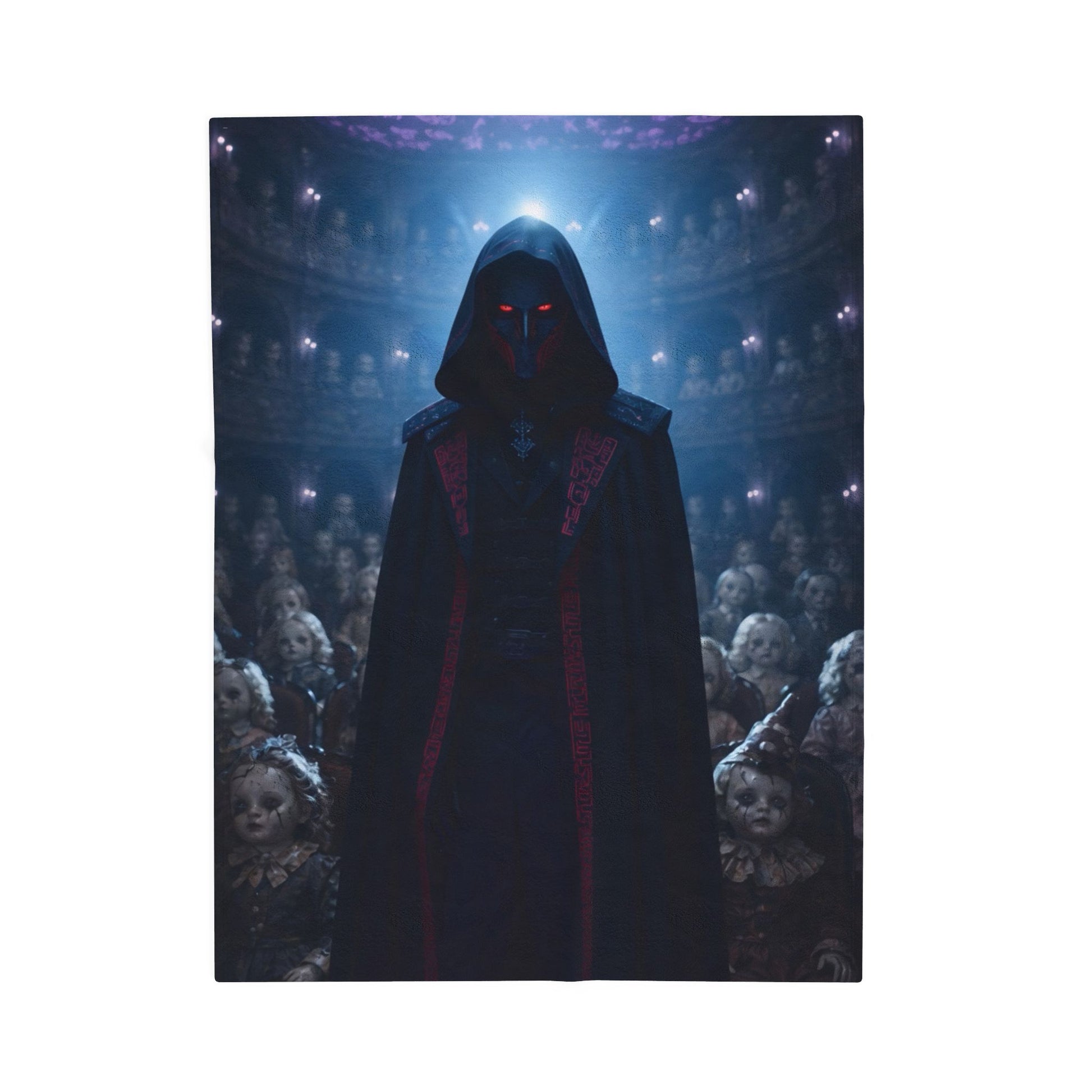 Gothic Hooded Puppeteer Official Haunted Music Box Velveteen Plush Blanket — Dark Haunted Theatre Design