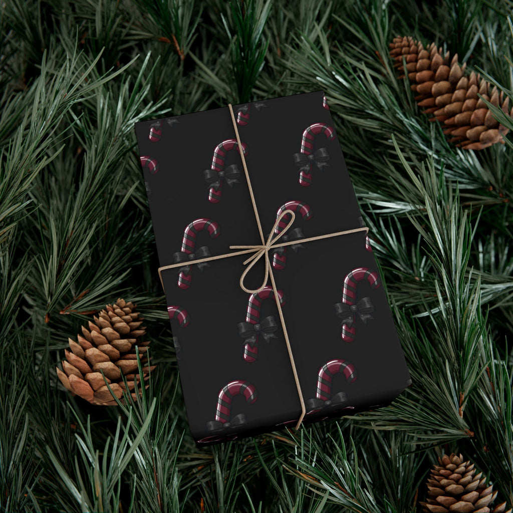 Vampyro Crimson Dark Christmas Candy Cane Pattern Gift Wrap — Dark Holiday Wrapping Paper (Festive Christmas Design)