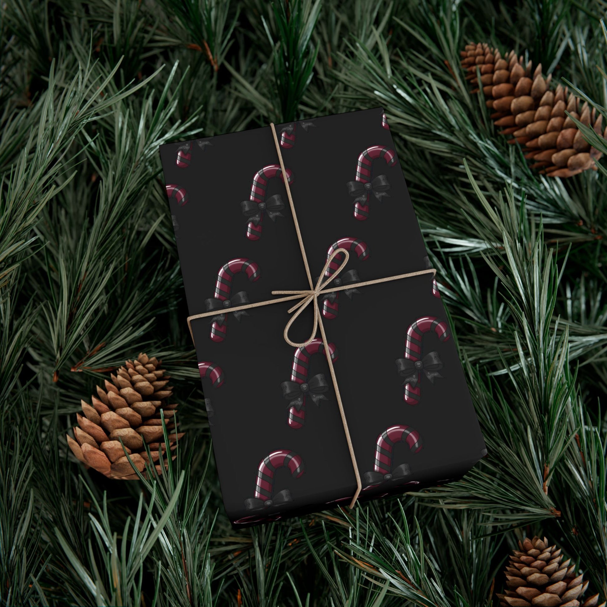 Vampyro Crimson Dark Christmas Candy Cane Pattern Gift Wrap — Dark Holiday Wrapping Paper (Festive Christmas Design)