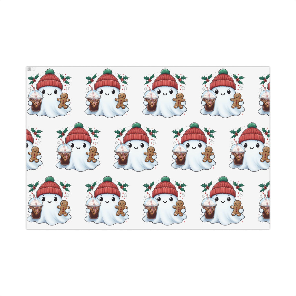 Vampyro Crimson Cute Christmas Ghost Gift Wrap Paper — Holiday Gingerbread & Cocoa Pattern