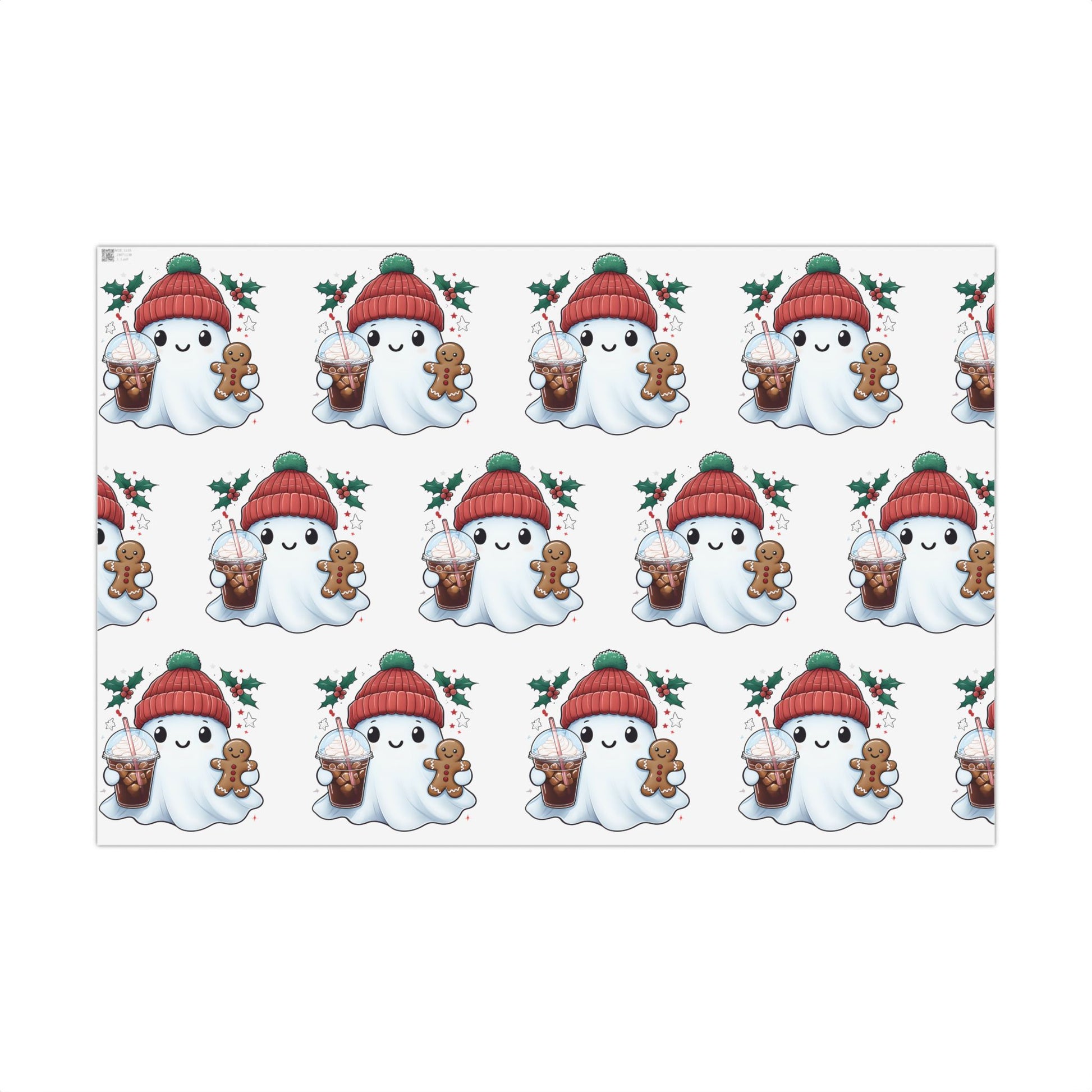 Vampyro Crimson Cute Christmas Ghost Gift Wrap Paper — Holiday Gingerbread & Cocoa Pattern