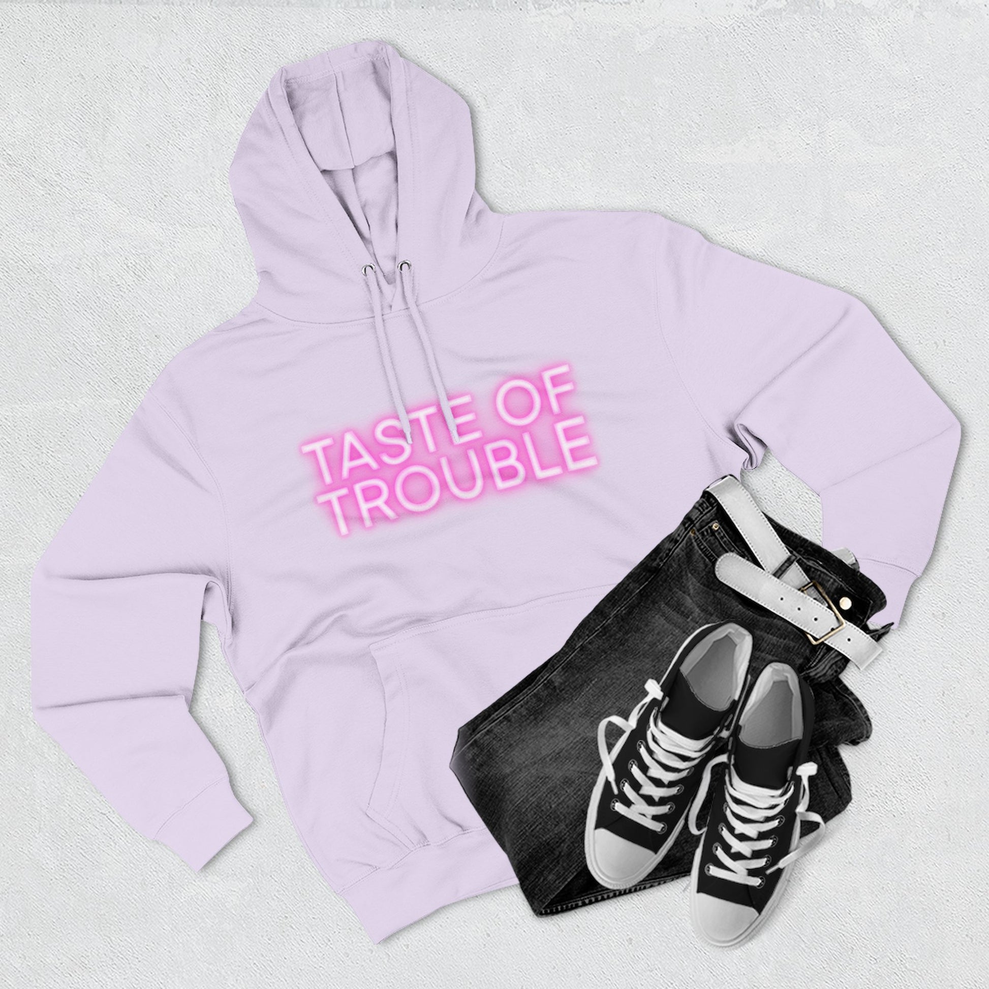 Taste of Trouble Hoodie - Trendy Three-Panel Fleece Pullover, Stylish Gift for Fashion Lovers, Cozy Casual Wear