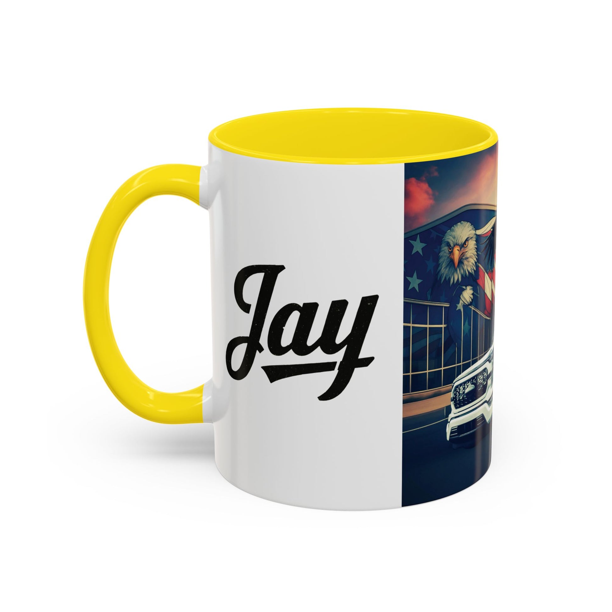 Patriotic Eagle & Jay’s Truck Accent Coffee Mug — American Flag Pride (11/15oz)