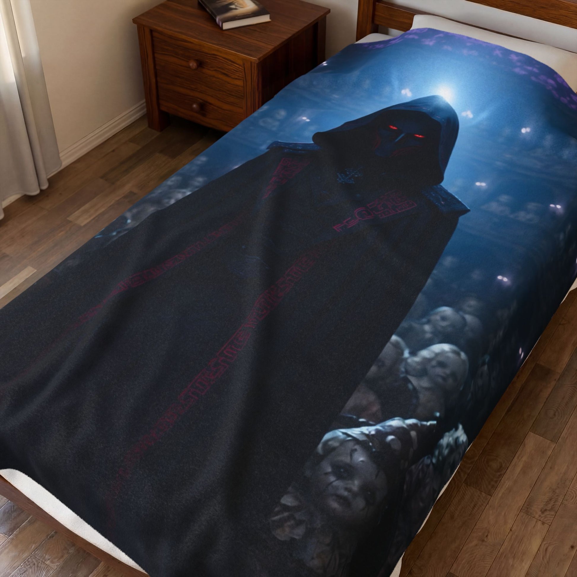 Gothic Hooded Puppeteer Official Haunted Music Box Velveteen Plush Blanket — Dark Haunted Theatre Design