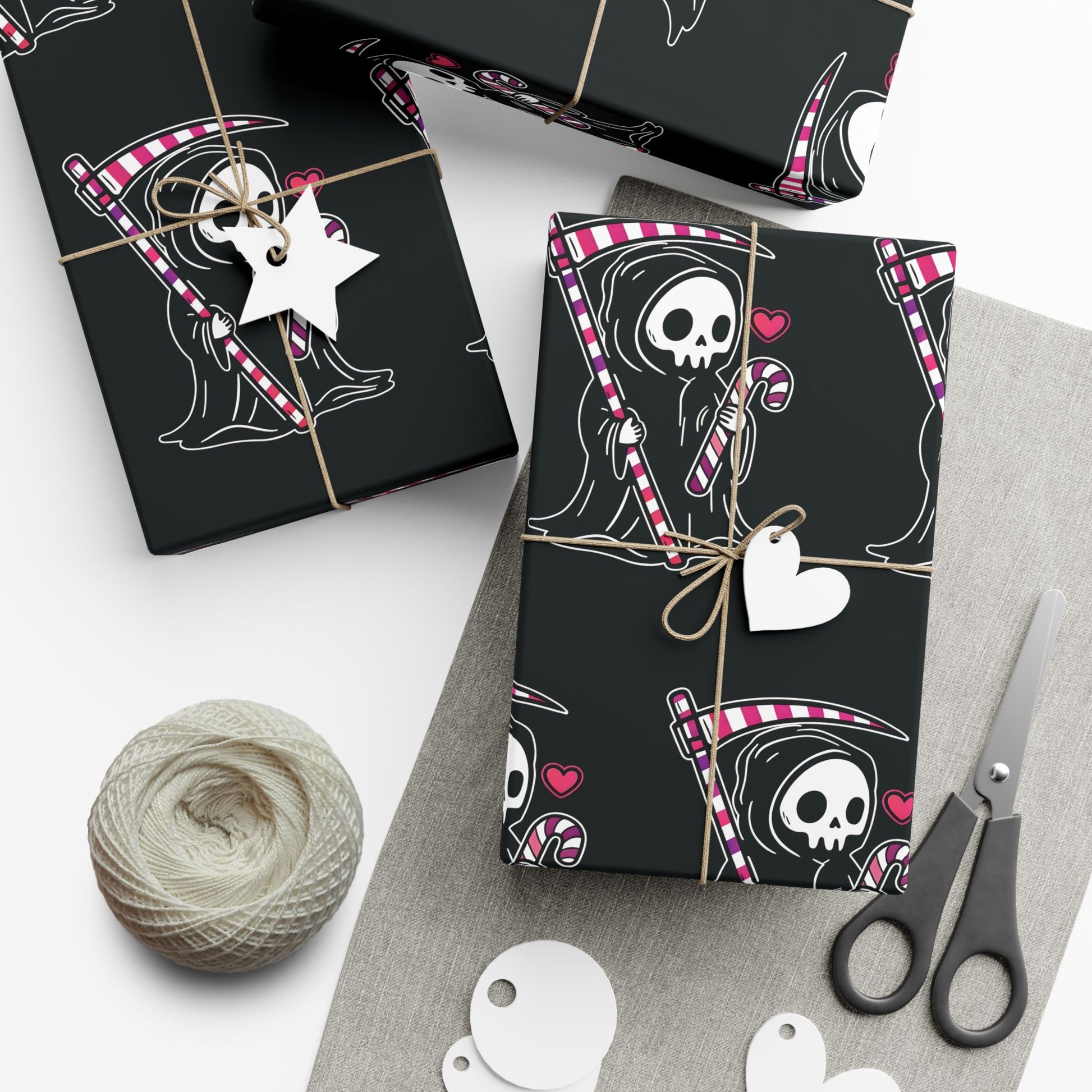 Vampyro Crimson Skull & Heart Reaper Gift Wrap Paper — Gothic Dark Holiday Wrapping