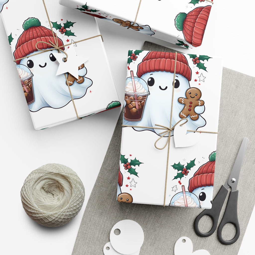 Vampyro Crimson Cute Christmas Ghost Gift Wrap Paper — Holiday Gingerbread & Cocoa Pattern