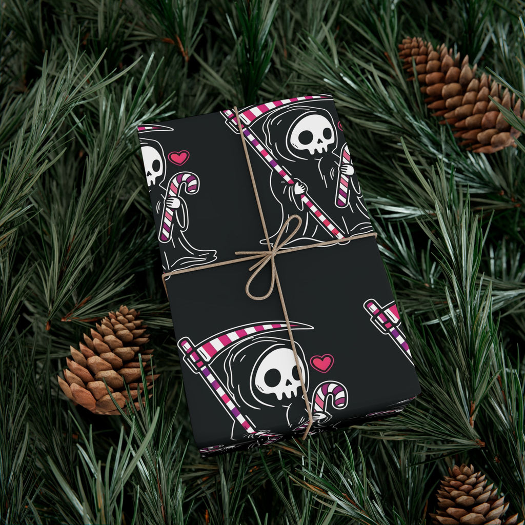 Vampyro Crimson Skull & Heart Reaper Gift Wrap Paper — Gothic Dark Holiday Wrapping