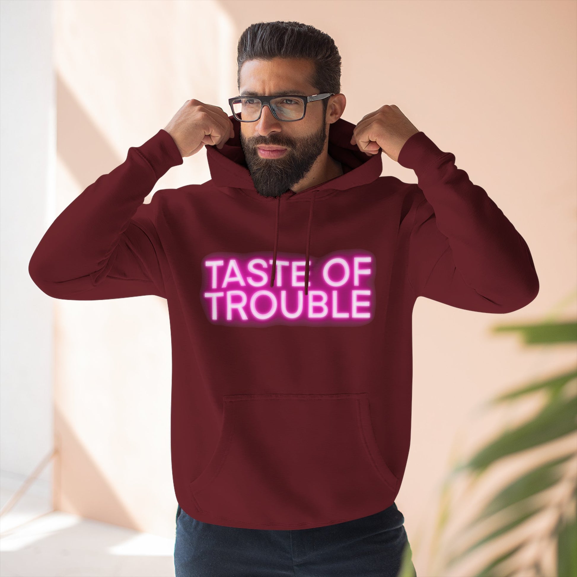 Taste of Trouble Hoodie - Trendy Three-Panel Fleece Pullover, Stylish Gift for Fashion Lovers, Cozy Casual Wear