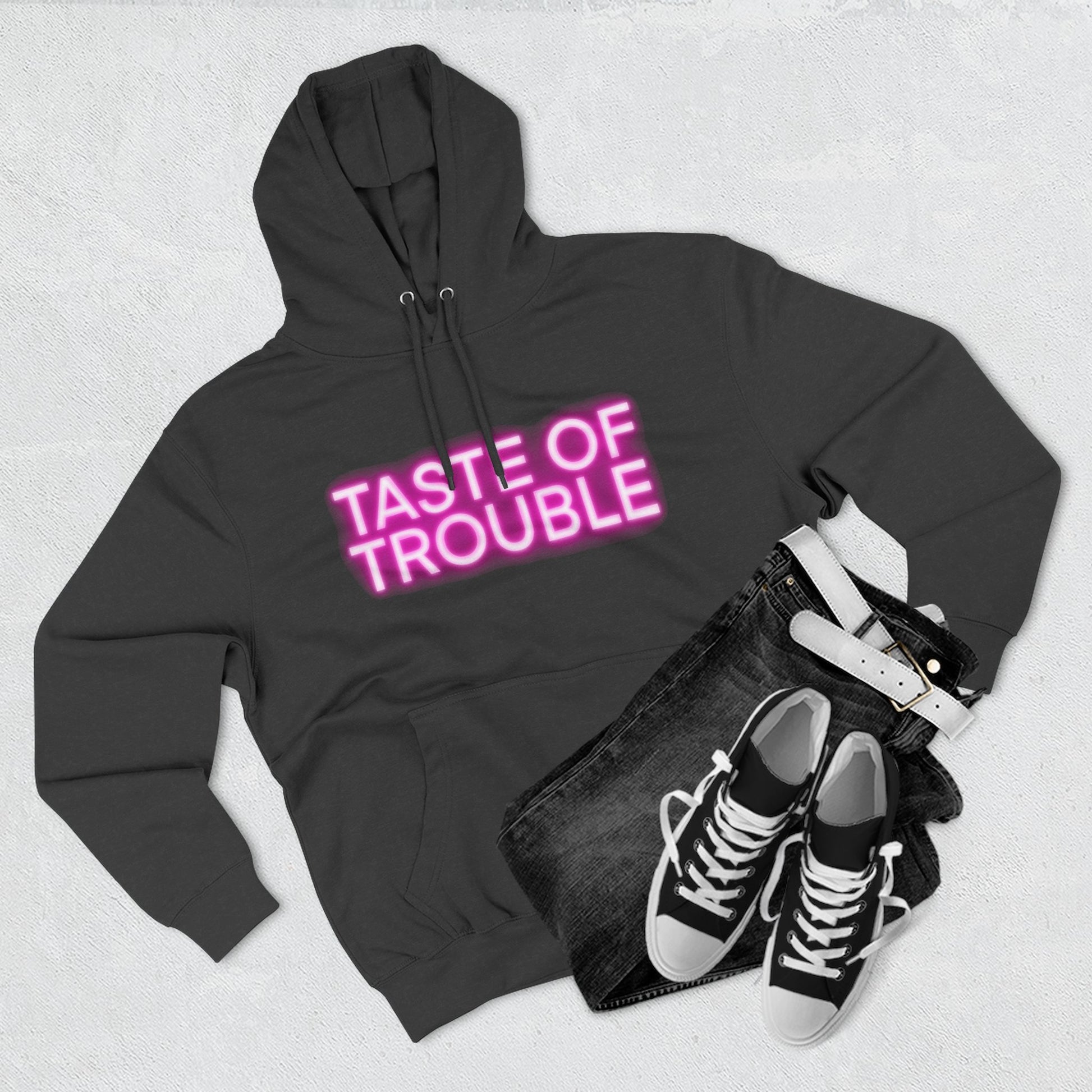 Taste of Trouble Hoodie - Trendy Three-Panel Fleece Pullover, Stylish Gift for Fashion Lovers, Cozy Casual Wear