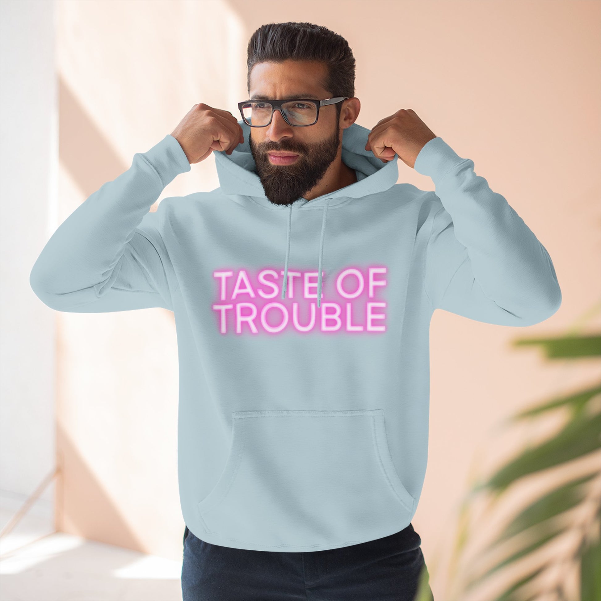 Taste of Trouble Hoodie - Trendy Three-Panel Fleece Pullover, Stylish Gift for Fashion Lovers, Cozy Casual Wear