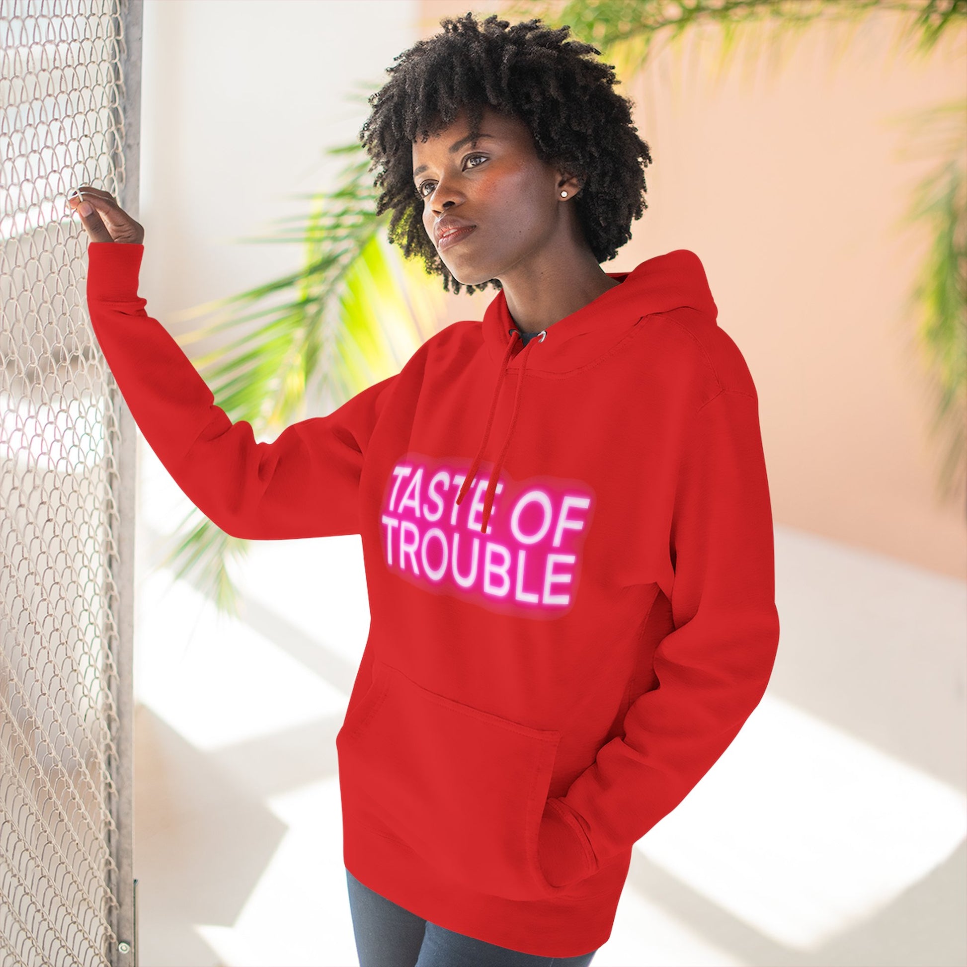 Taste of Trouble Hoodie - Trendy Three-Panel Fleece Pullover, Stylish Gift for Fashion Lovers, Cozy Casual Wear