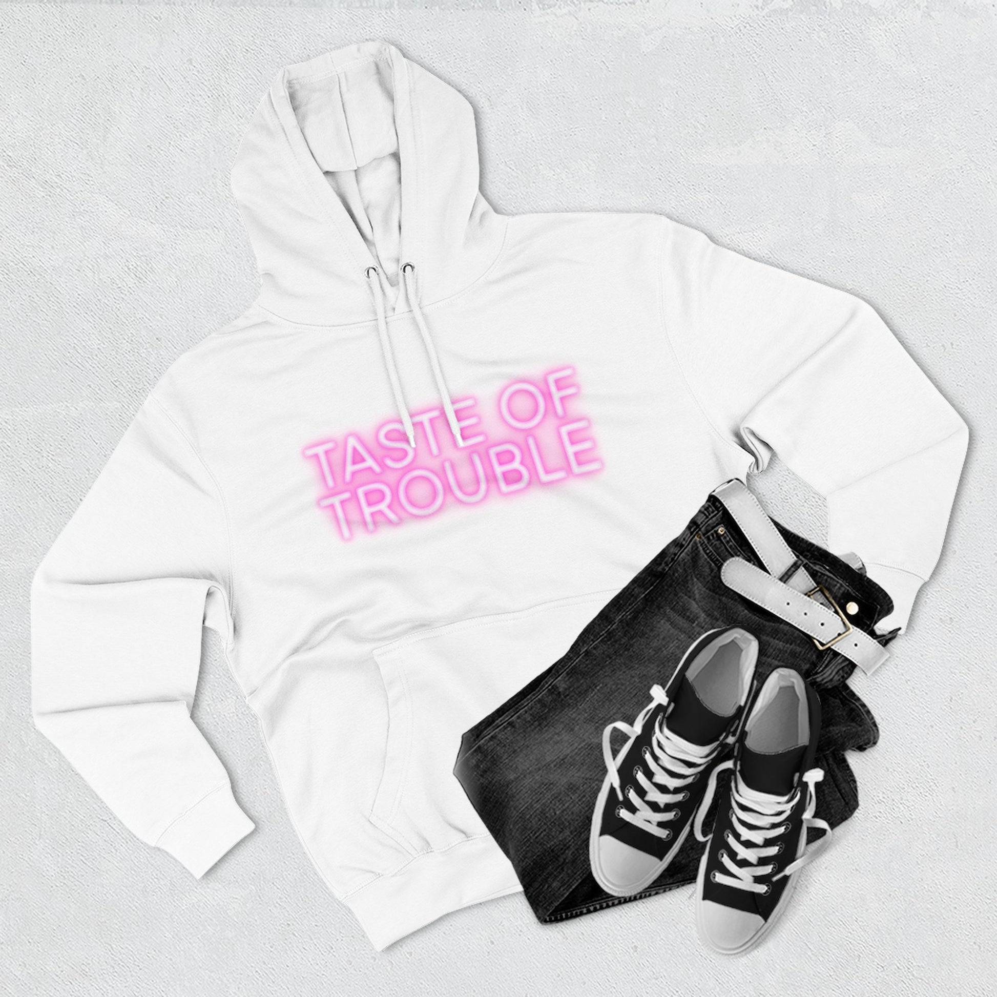 Taste of Trouble Hoodie - Trendy Three-Panel Fleece Pullover, Stylish Gift for Fashion Lovers, Cozy Casual Wear