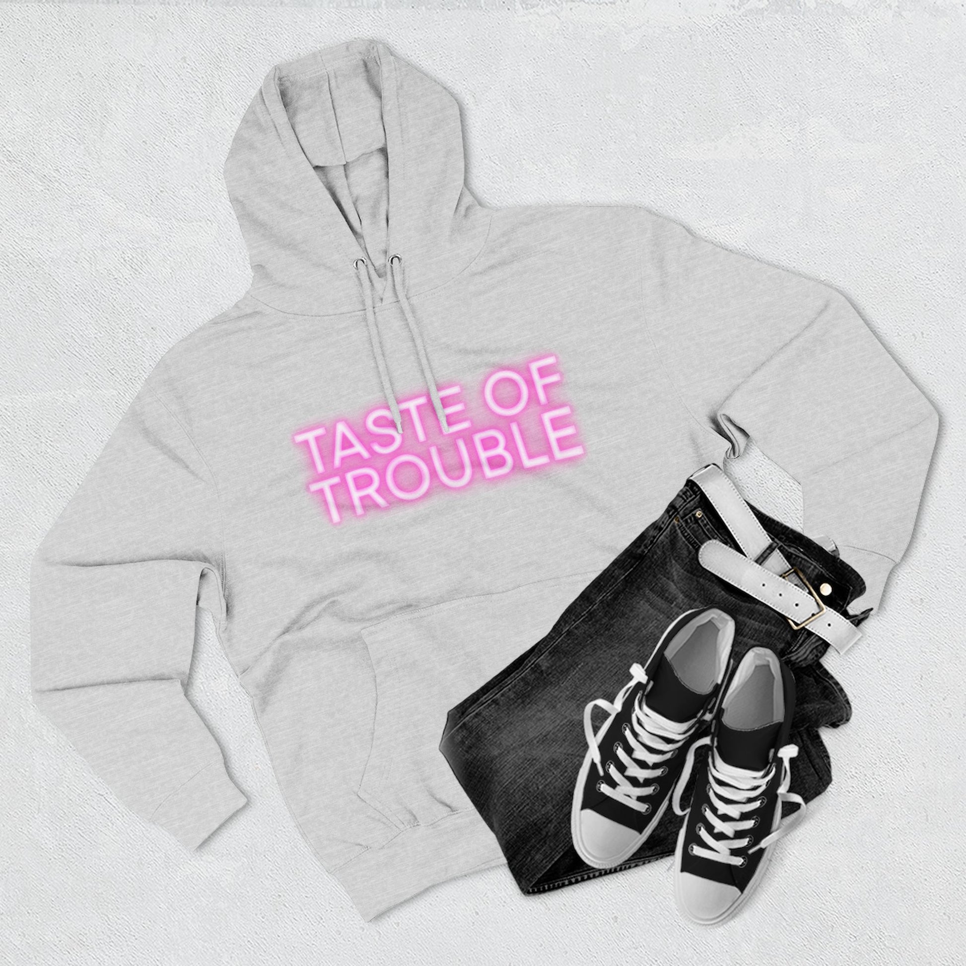 Taste of Trouble Hoodie - Trendy Three-Panel Fleece Pullover, Stylish Gift for Fashion Lovers, Cozy Casual Wear