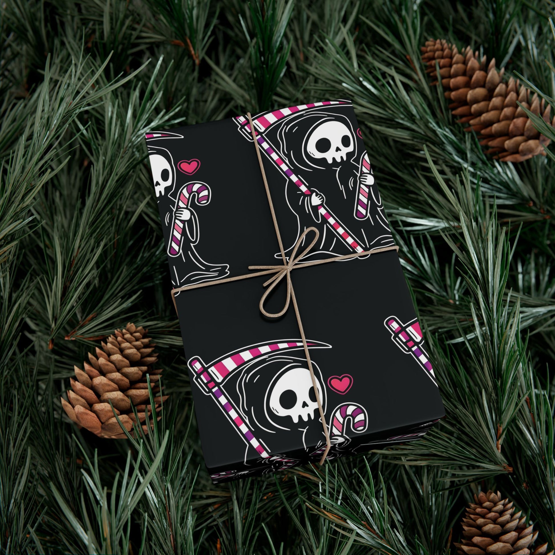 Vampyro Crimson Skull & Heart Reaper Gift Wrap Paper — Gothic Dark Holiday Wrapping