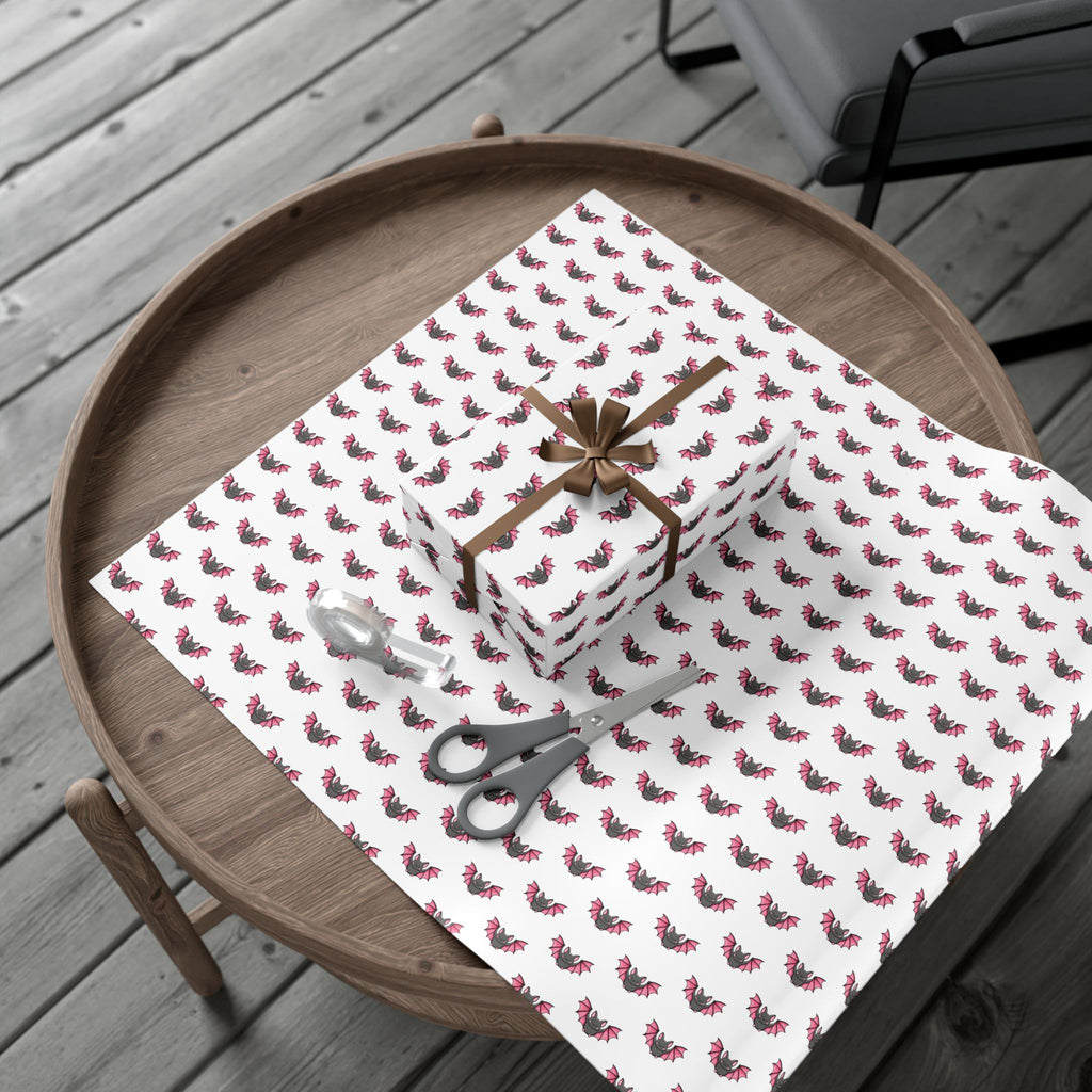 Vampyro Crimson Gift Wrap Paper — Pink Floral Bat Pattern Wrapping Paper