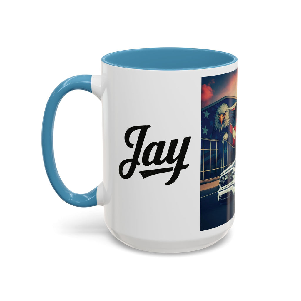 Patriotic Eagle & Jay’s Truck Accent Coffee Mug — American Flag Pride (11/15oz)