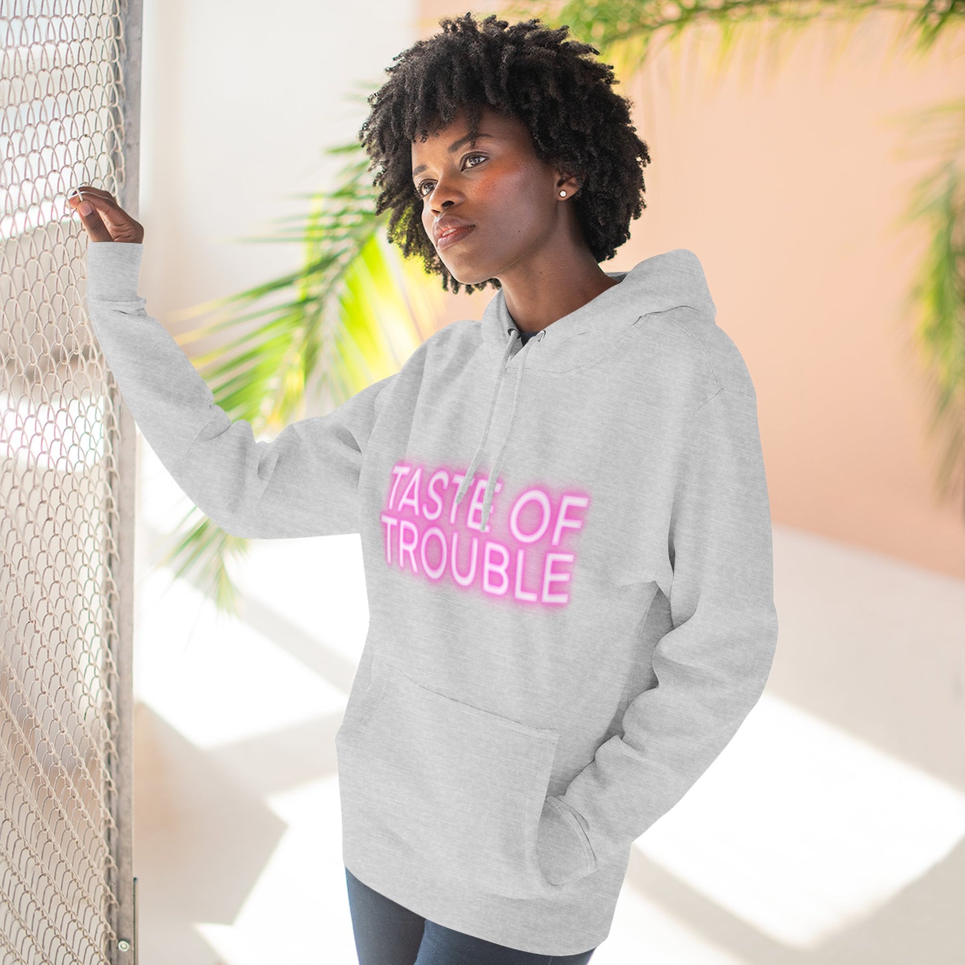 Taste of Trouble Hoodie - Trendy Three-Panel Fleece Pullover, Stylish Gift for Fashion Lovers, Cozy Casual Wear