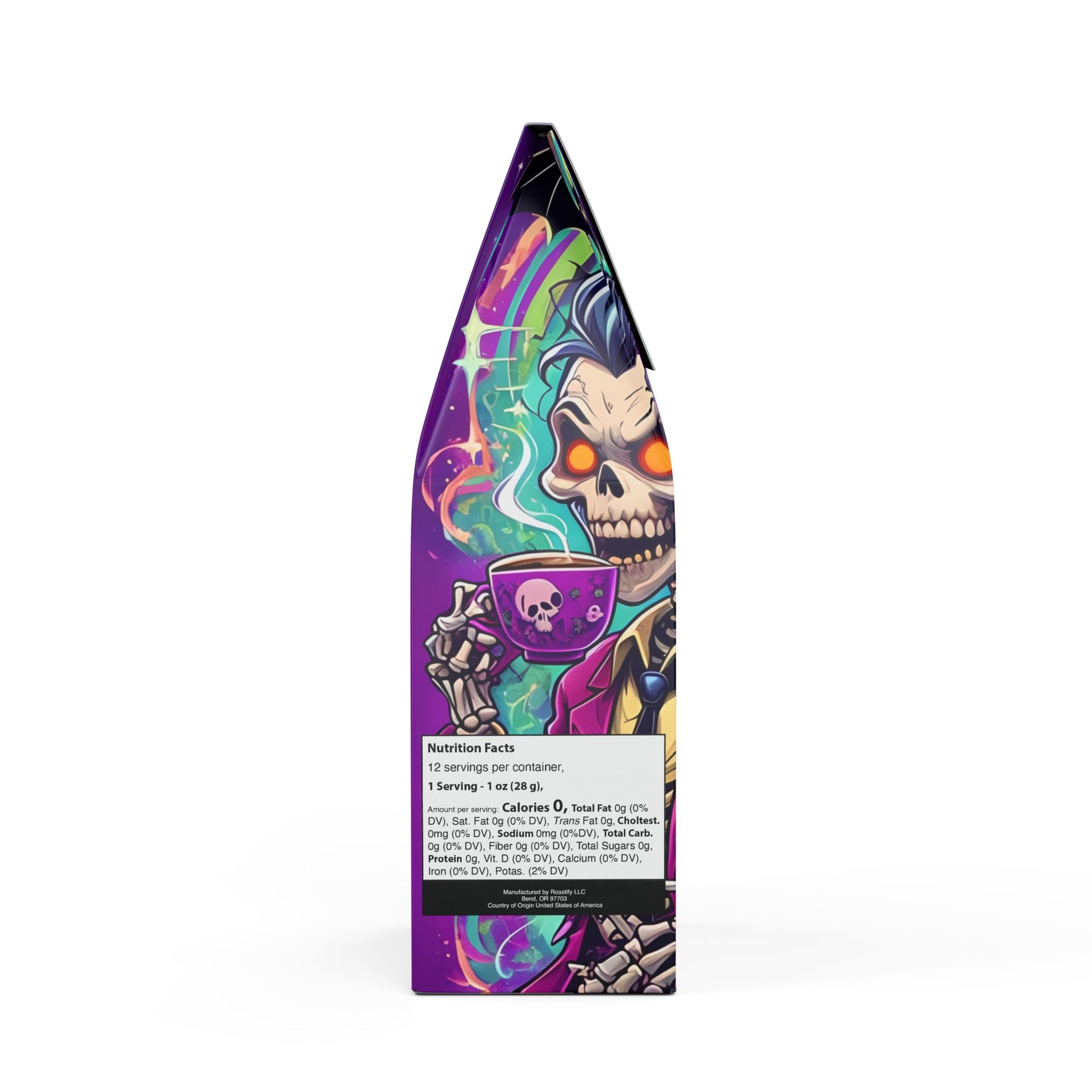 Vampyro Crimson Dead Awake (Medium-Dark Roast) Coffee Blend. Warning: May cause sudden night jogging, coffin remodeling, or texting in hieroglyphs.