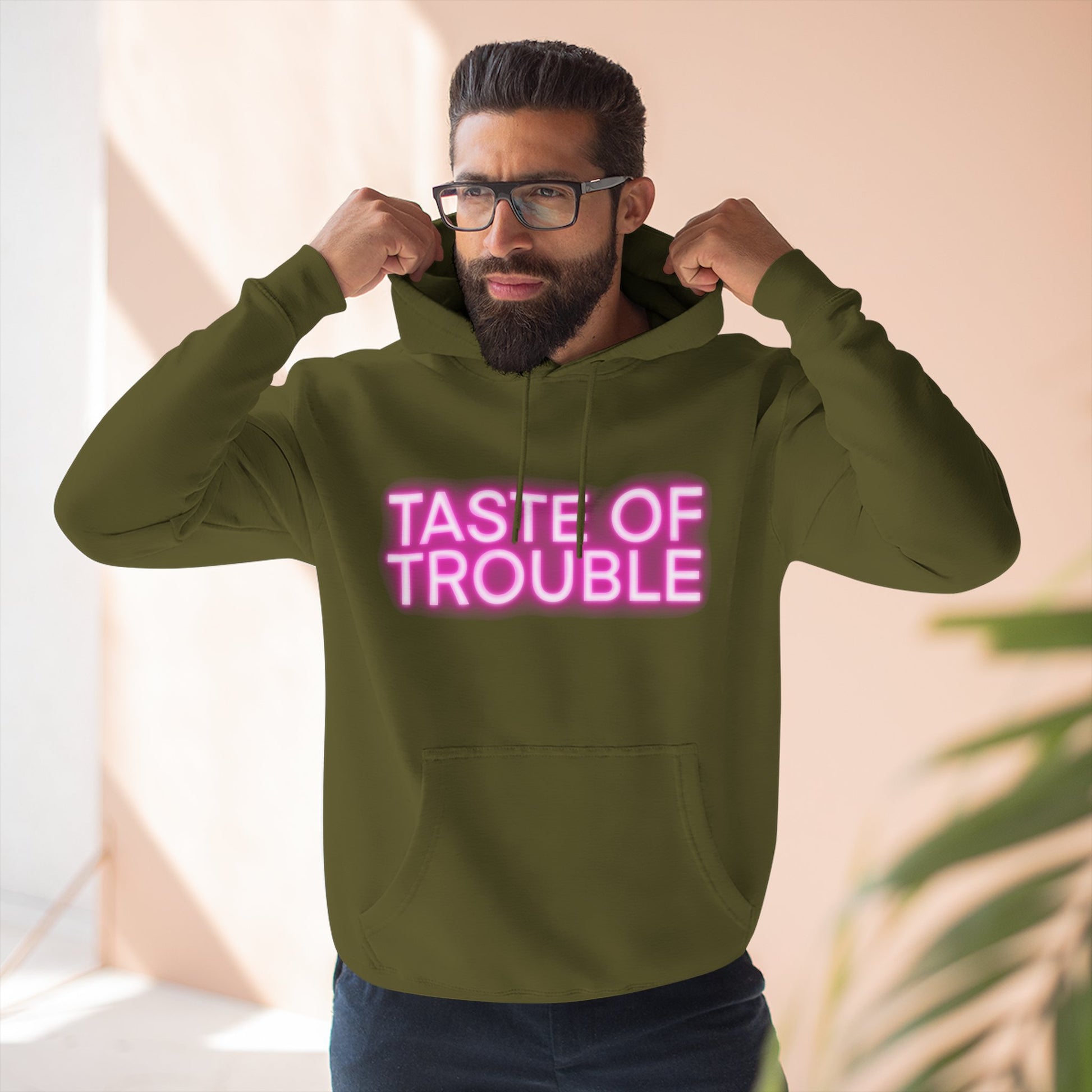 Taste of Trouble Hoodie - Trendy Three-Panel Fleece Pullover, Stylish Gift for Fashion Lovers, Cozy Casual Wear