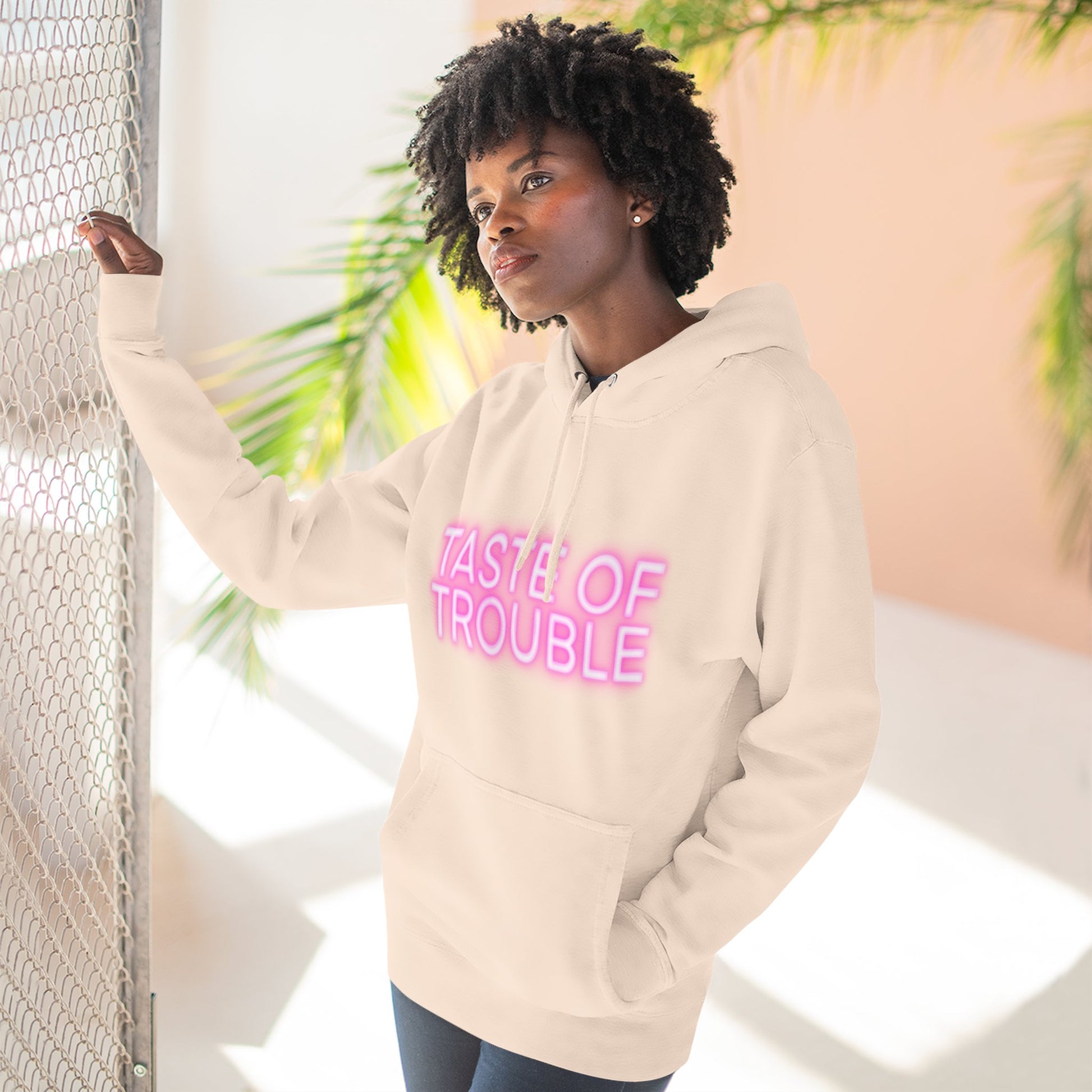 Taste of Trouble Hoodie - Trendy Three-Panel Fleece Pullover, Stylish Gift for Fashion Lovers, Cozy Casual Wear