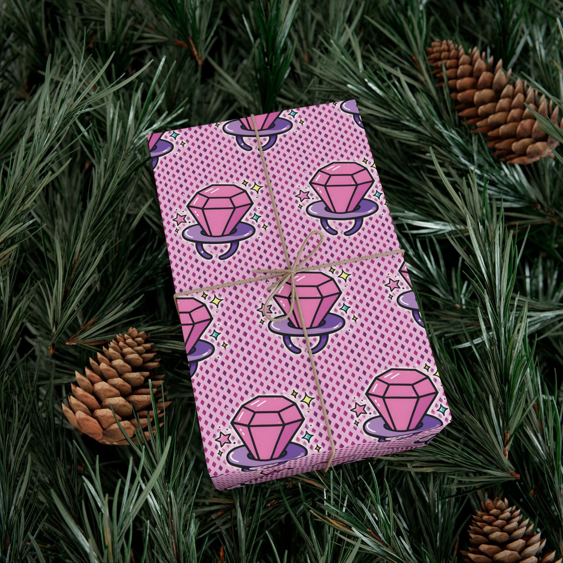 Vampyro Crimson Gift Wrap Paper — Pink Gem Patterned Wrapping Sheet