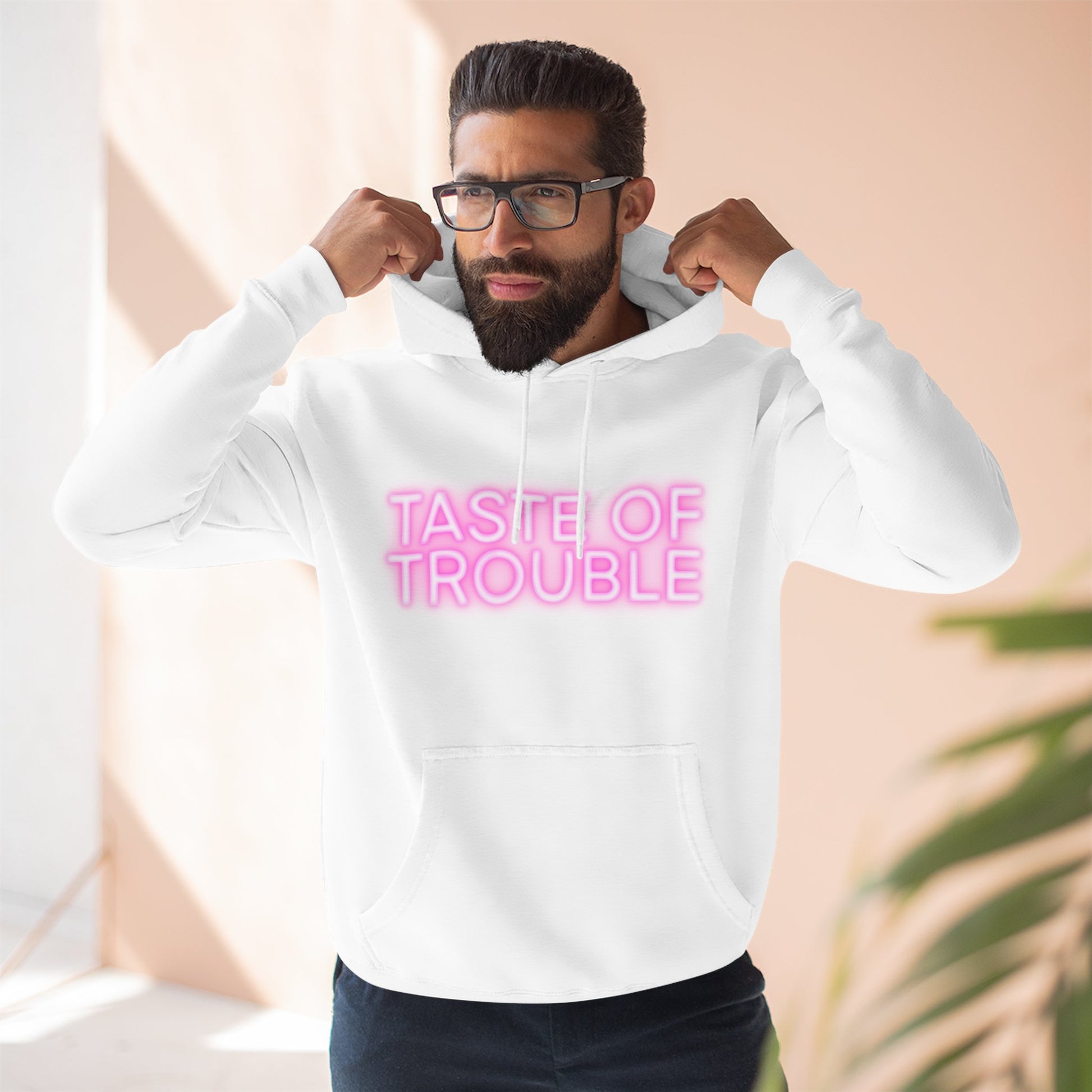Taste of Trouble Hoodie - Trendy Three-Panel Fleece Pullover, Stylish Gift for Fashion Lovers, Cozy Casual Wear