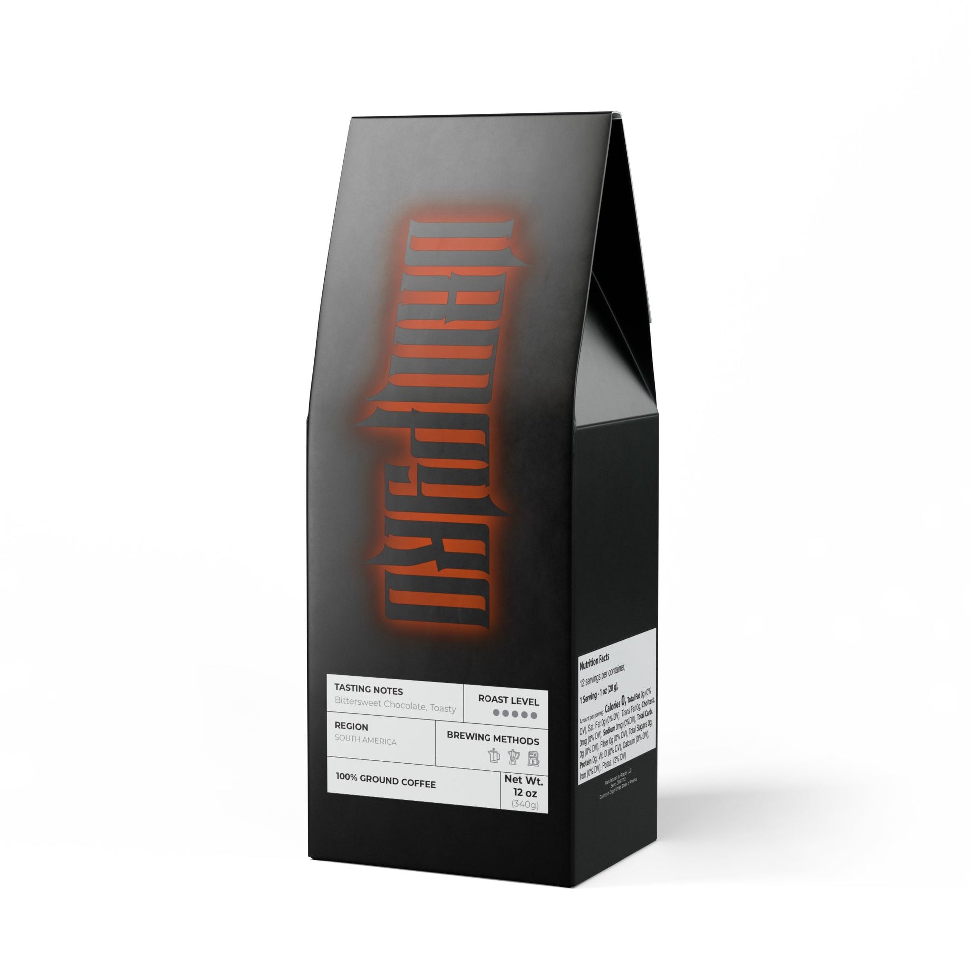 Vampyro Crimson Black Bitterroot (Dark French Roast) Coffee Blend. Warning: May cause brooding, spontaneous cape purchases, and a sudden thirst for world domination