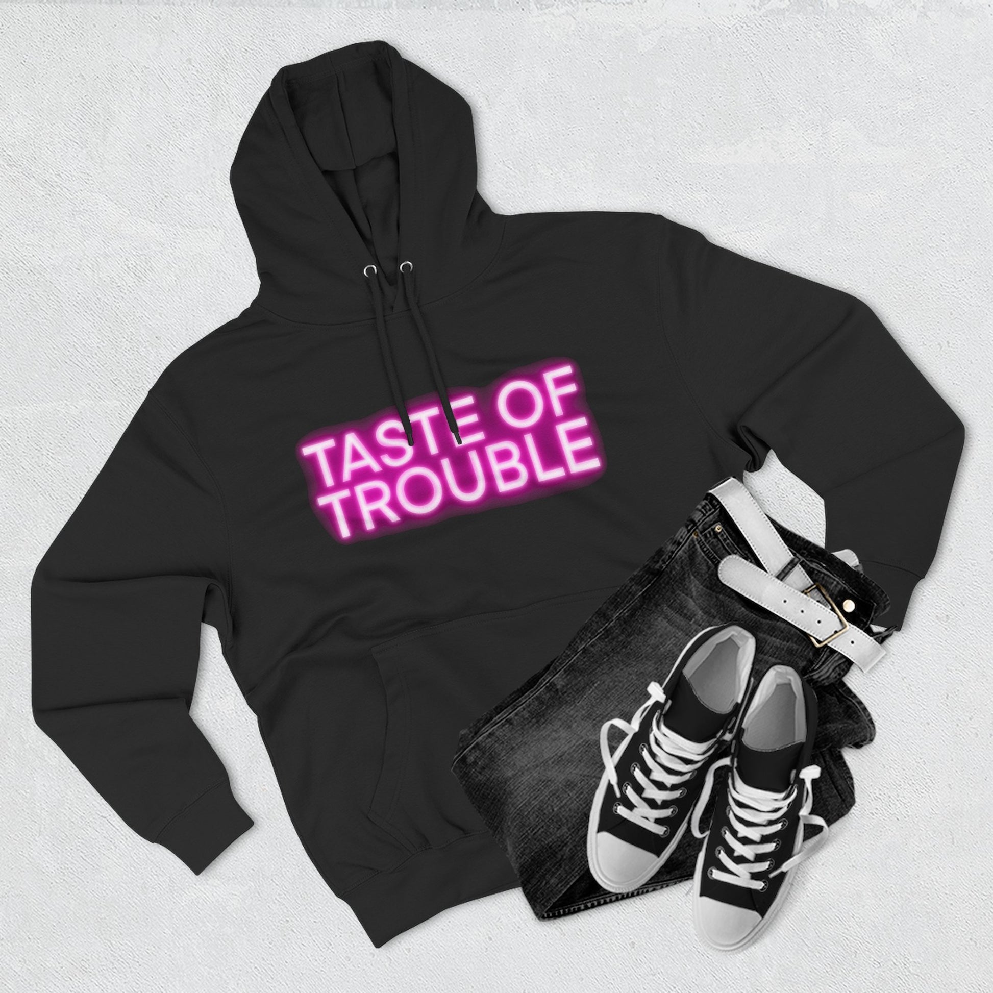 Taste of Trouble Hoodie - Trendy Three-Panel Fleece Pullover, Stylish Gift for Fashion Lovers, Cozy Casual Wear