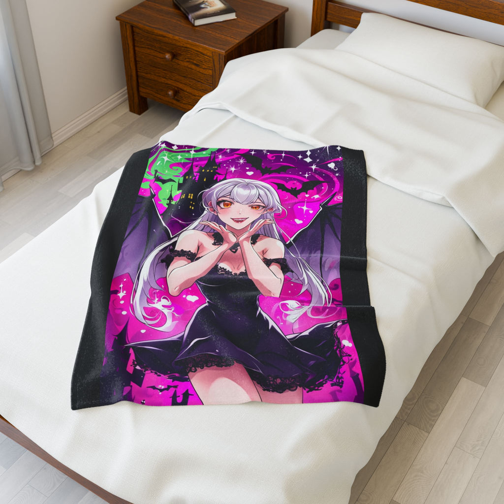 Vampire Crimson Gothic Anime Velveteen Plush Blanket | Cozy Throw for Halloween, Gift for Anime Fans, Bedroom Decor, Soft Blanket for Kids