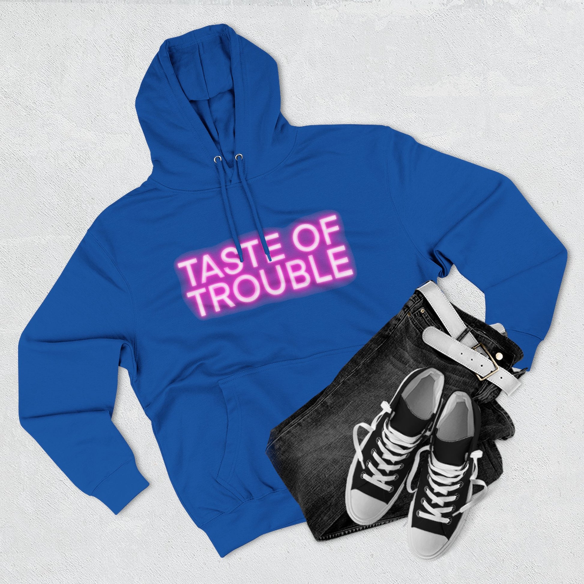 Taste of Trouble Hoodie - Trendy Three-Panel Fleece Pullover, Stylish Gift for Fashion Lovers, Cozy Casual Wear