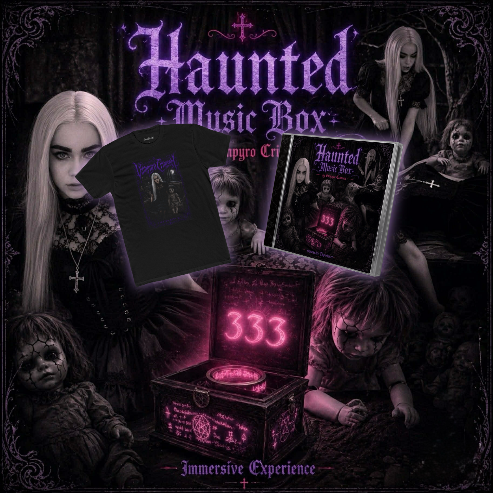 Exclusive Ultraviolet Vampyro Crimson Shirt & Signed Haunted Music Box CD